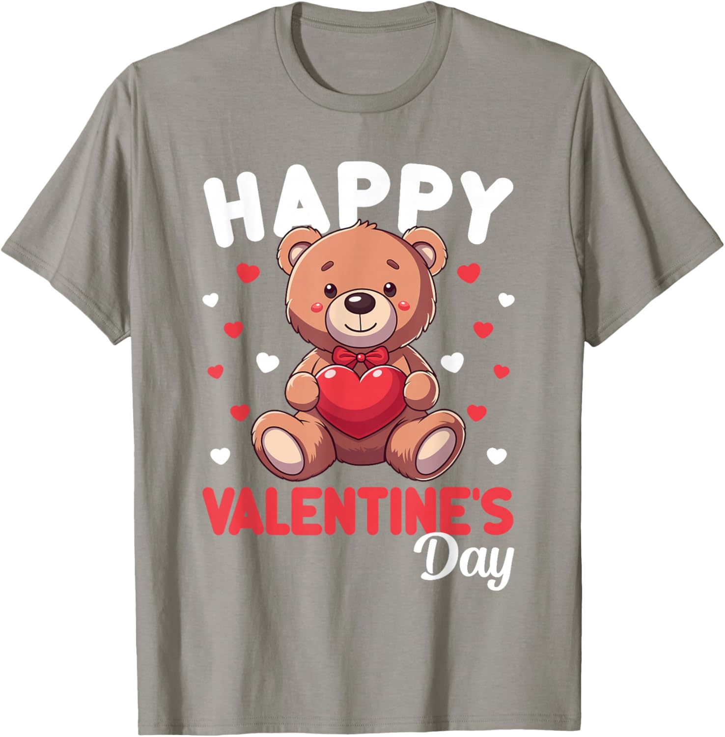 Cute Happy Valentine's Day Bear Heart T-Shirt for Kids and Women - 3