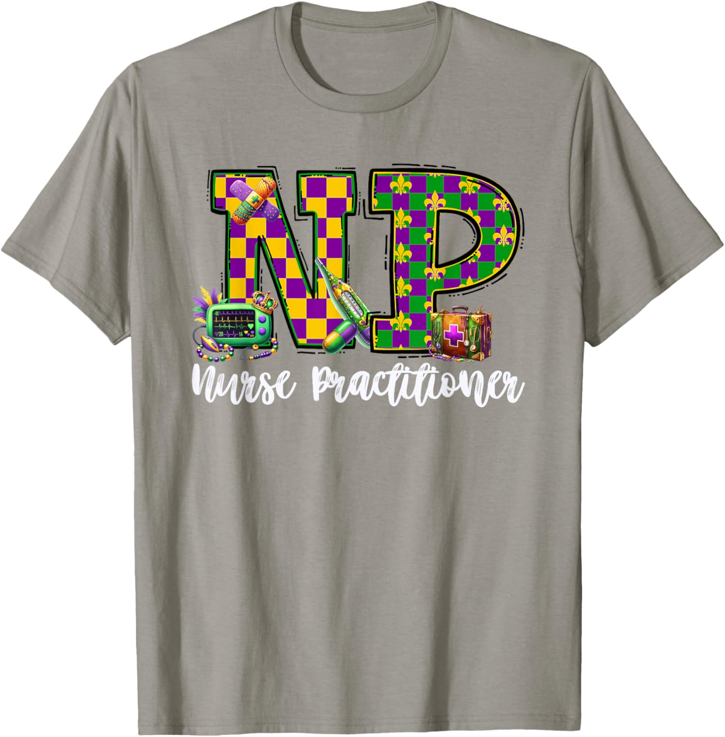 Cute Mardi Gras Nurse Practitioner T-Shirt for Women, Fun and Stylish - 3
