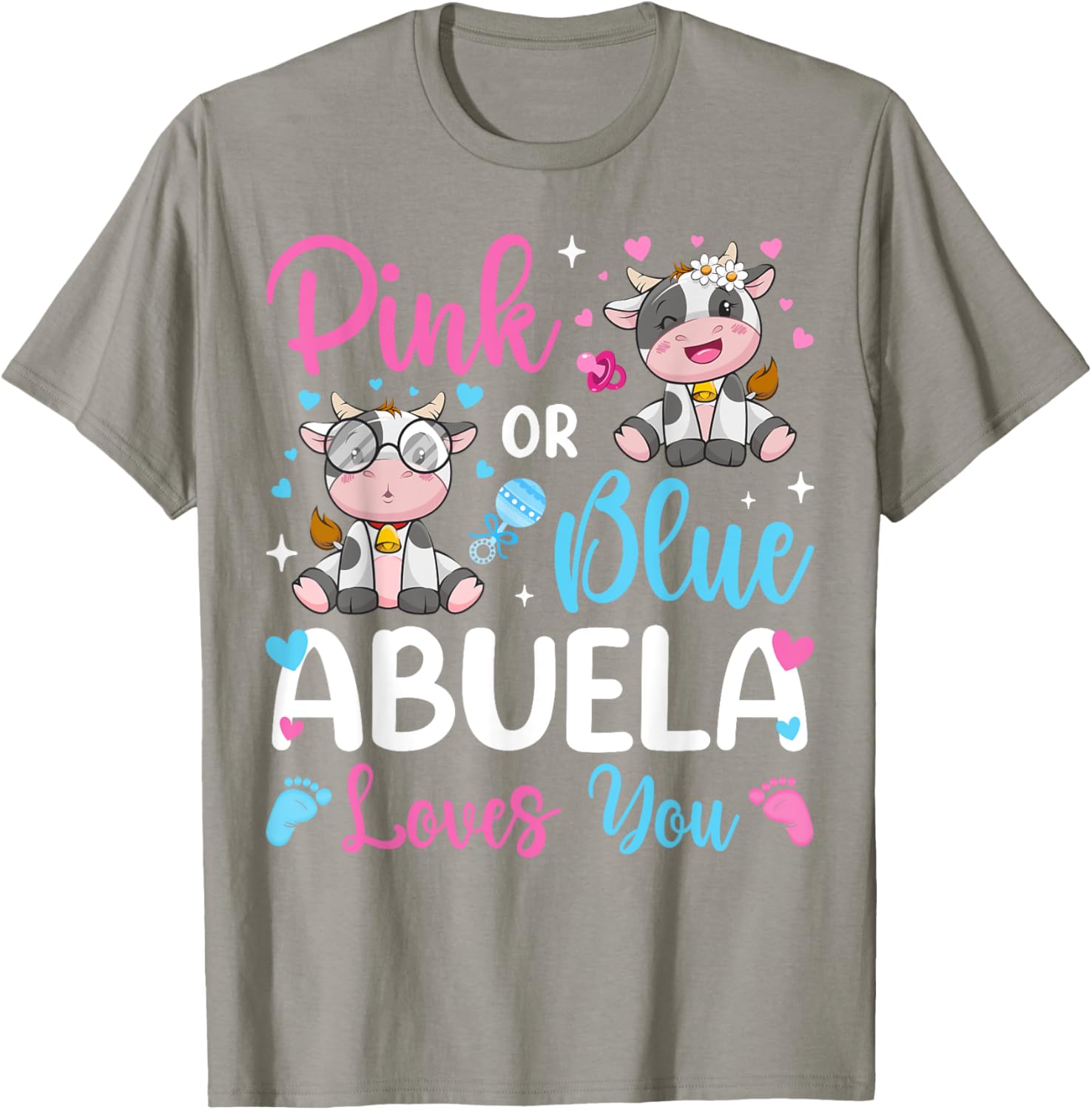 Cute Pink or Blue Abuela Loves You Cow Baby Reveal T-Shirt for Kids - 14
