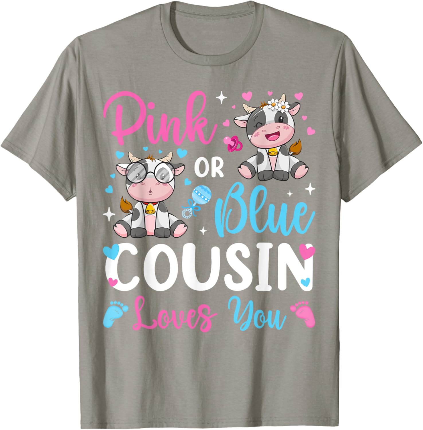 Cute Pink or Blue Cousin Loves You Cow Baby Gender Reveal T-Shirt - 10