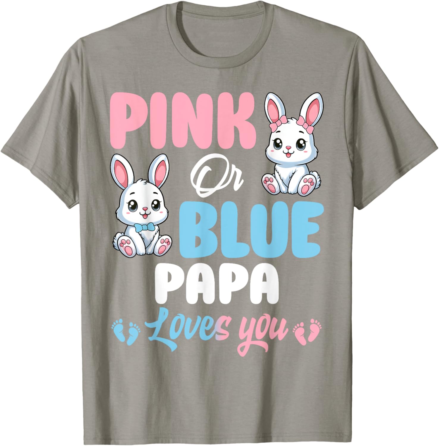 Cute Pink or Blue Papa Loves You Bunny Gender Reveal Party T-Shirt - 5