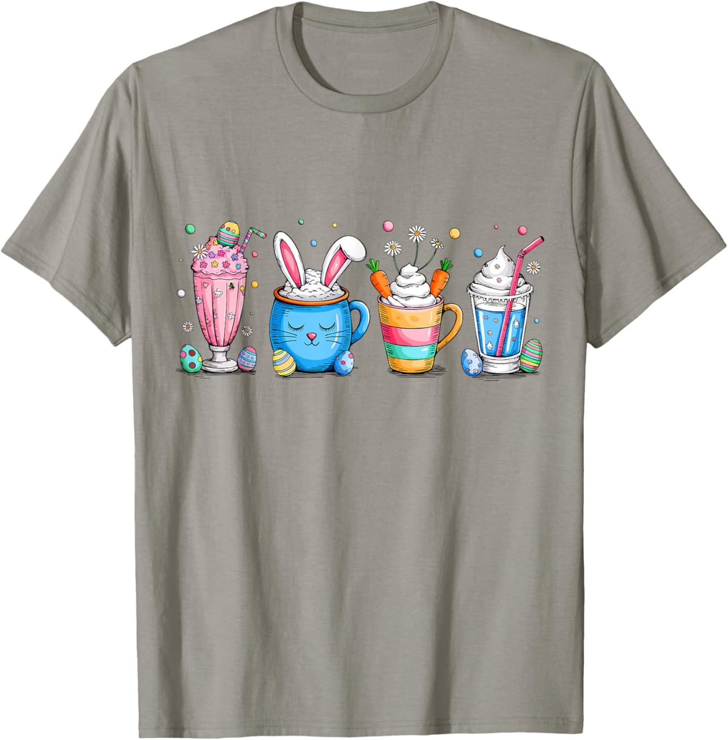 Cute Coffee Bunny T-Shirt for Women Girls with Easter Egg Design - 1