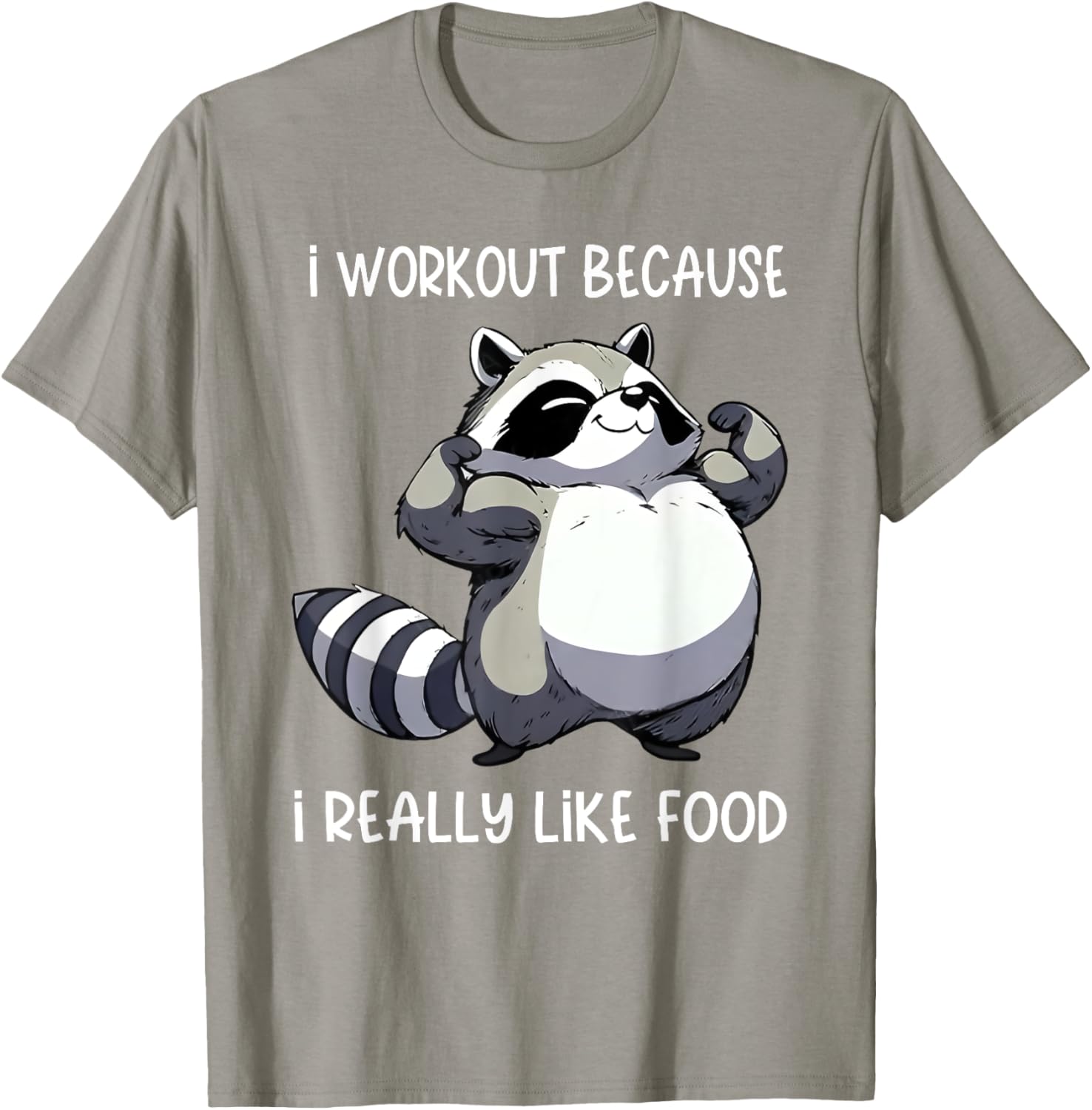 Funny Raccoon Biceps Pose T-Shirt for Food Lovers and Fitness Fans - 5