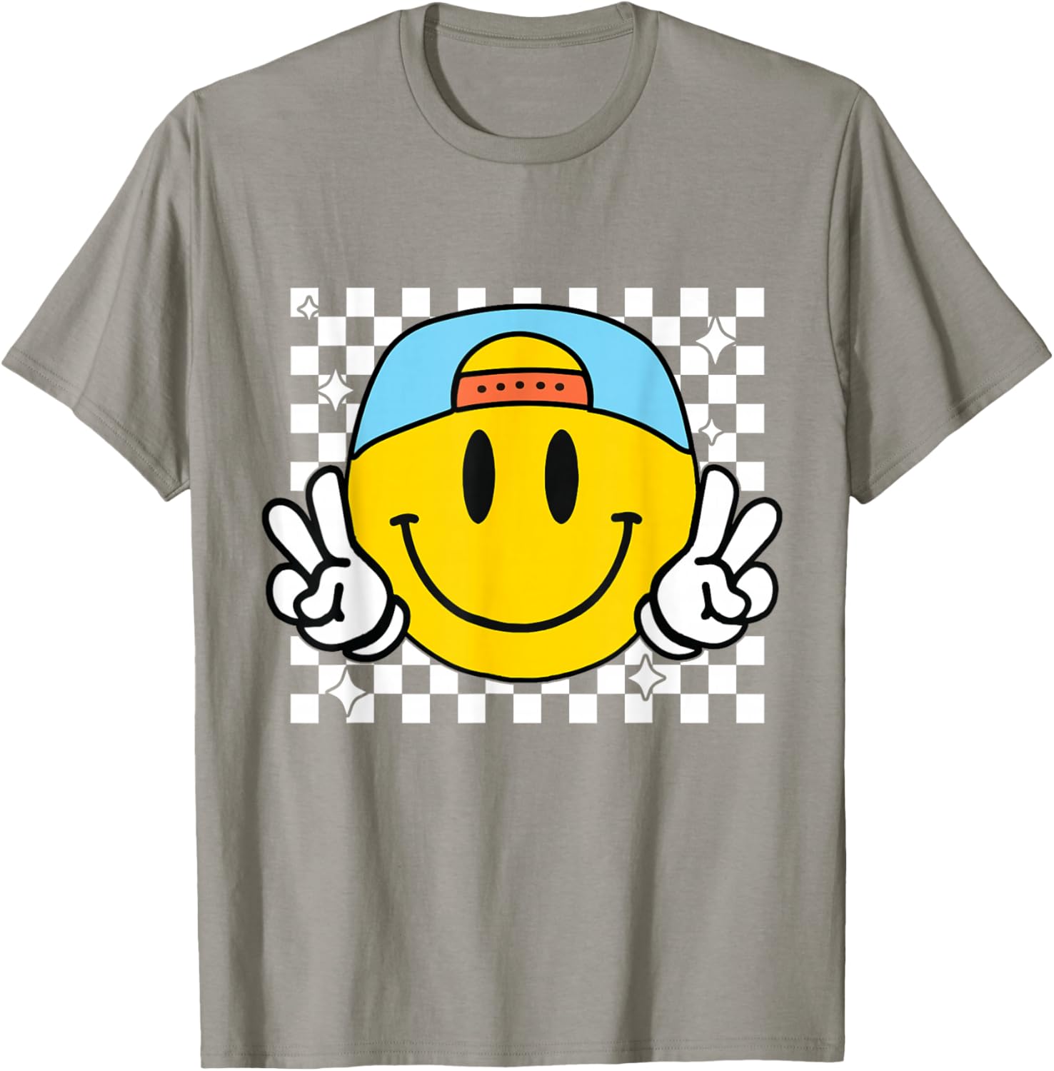 Cute Yellow Smile Face Checkered T-Shirt for Happy Vibes and Style - 13