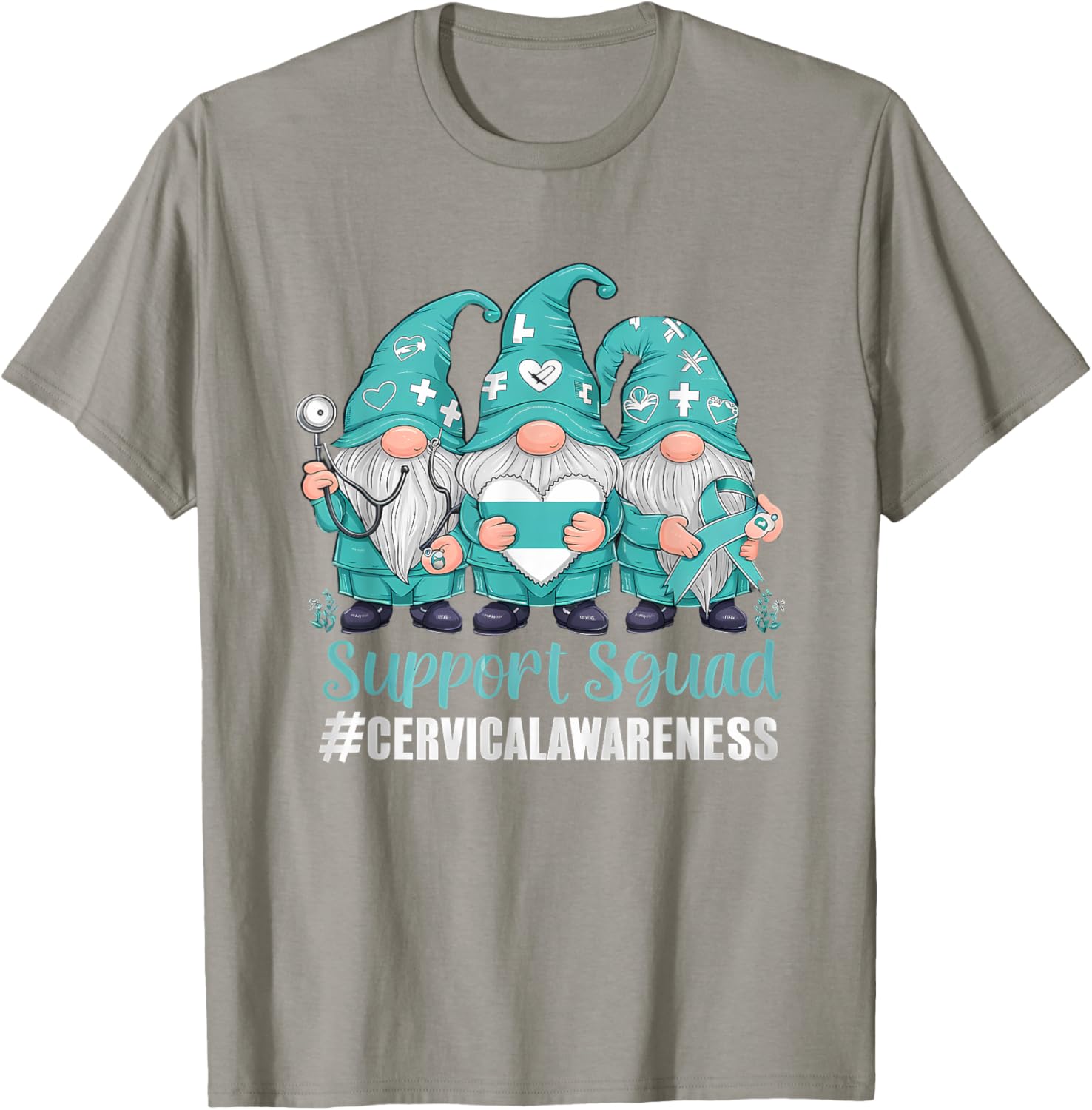 Cervical Cancer Awareness Gnome Teal Ribbon T-Shirt for Supporters - 9