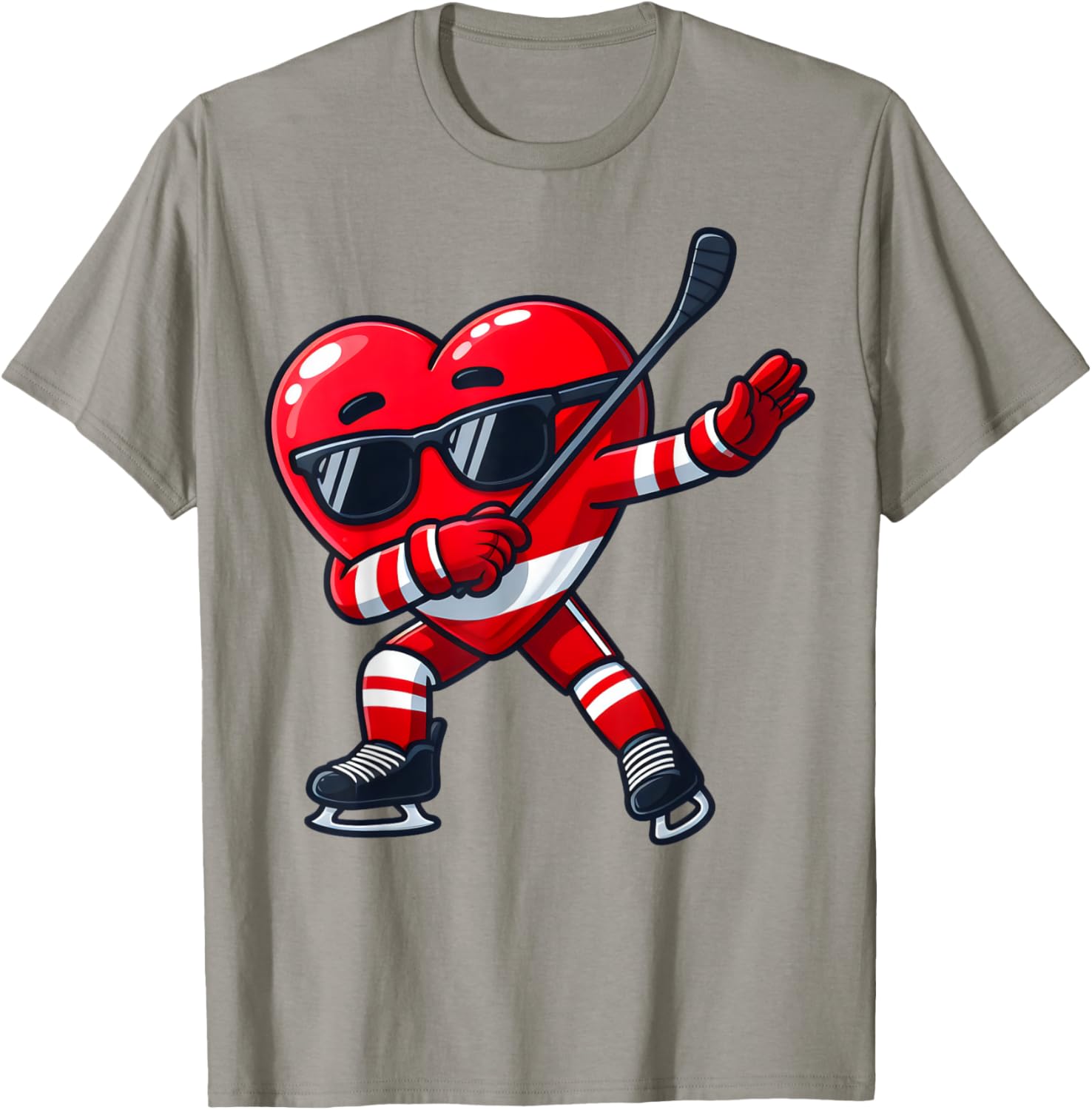 Cute Dabbing Heart Ice Hockey T-Shirt for Funny Valentine's Day Fun - 6