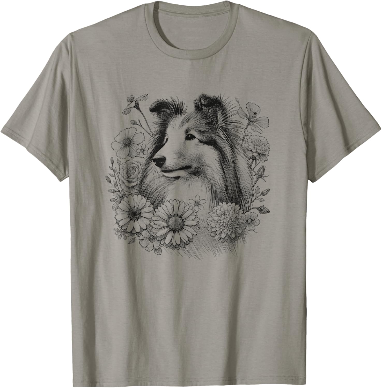 Floral Sheltie T-Shirt for Women Cute Flower Design Dog Lover Gift - 1