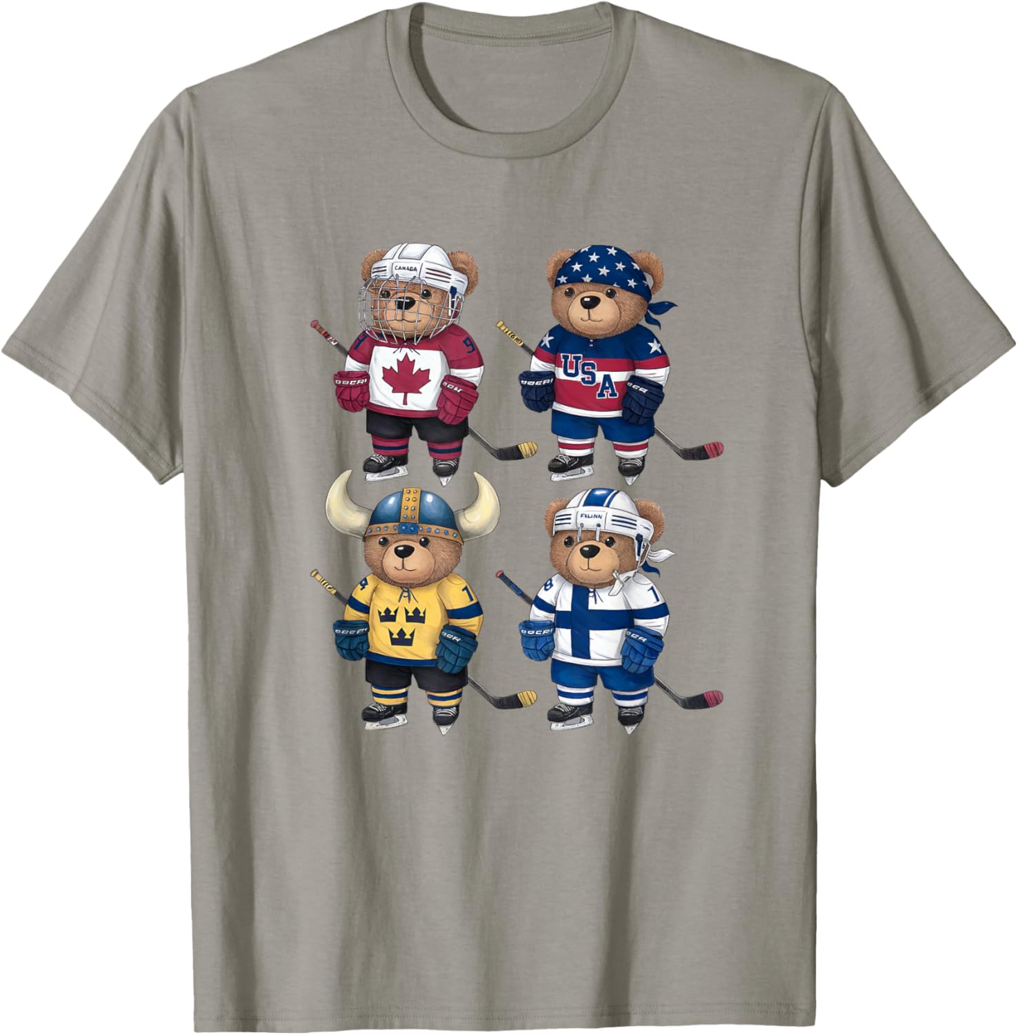 Four Nations Battle Teddy Bear Hockey Player T-Shirt for Fans - 10