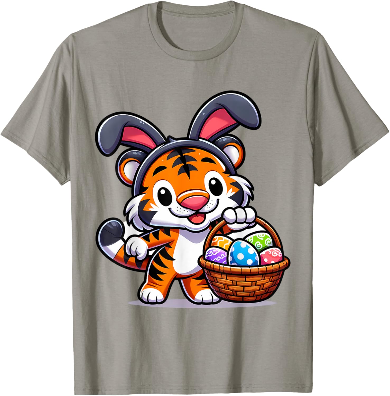 Cute Bunny Ear Tiger Easter Eggs T-Shirt for Kids and Babies - 29