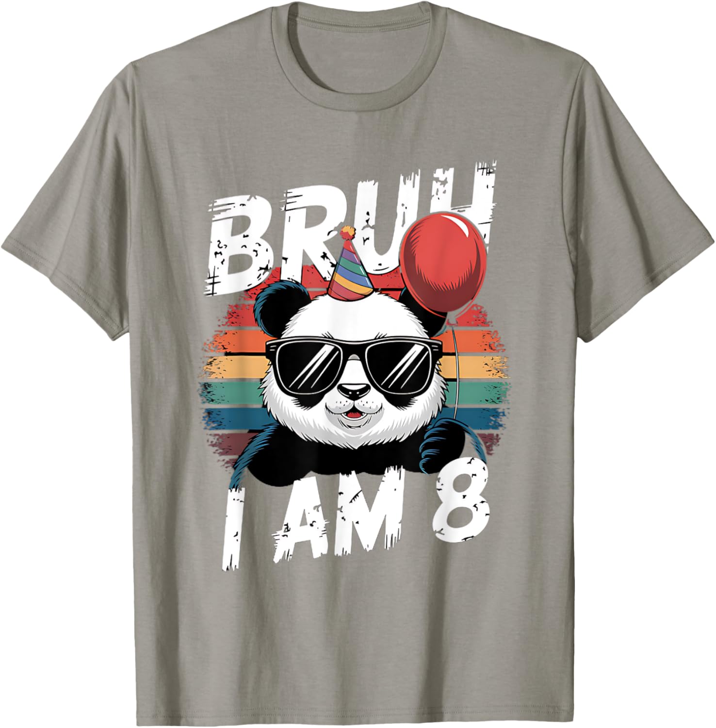 Bruh I Am 8 Panda Retro Sunset T-Shirt for Kids 8th Birthday Fun - 14