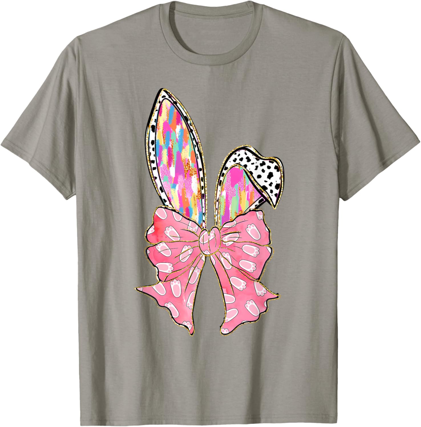 Cute Brushstroke Easter Bunny Coquette Bow Ears T-Shirt for Girls and Teens - 25