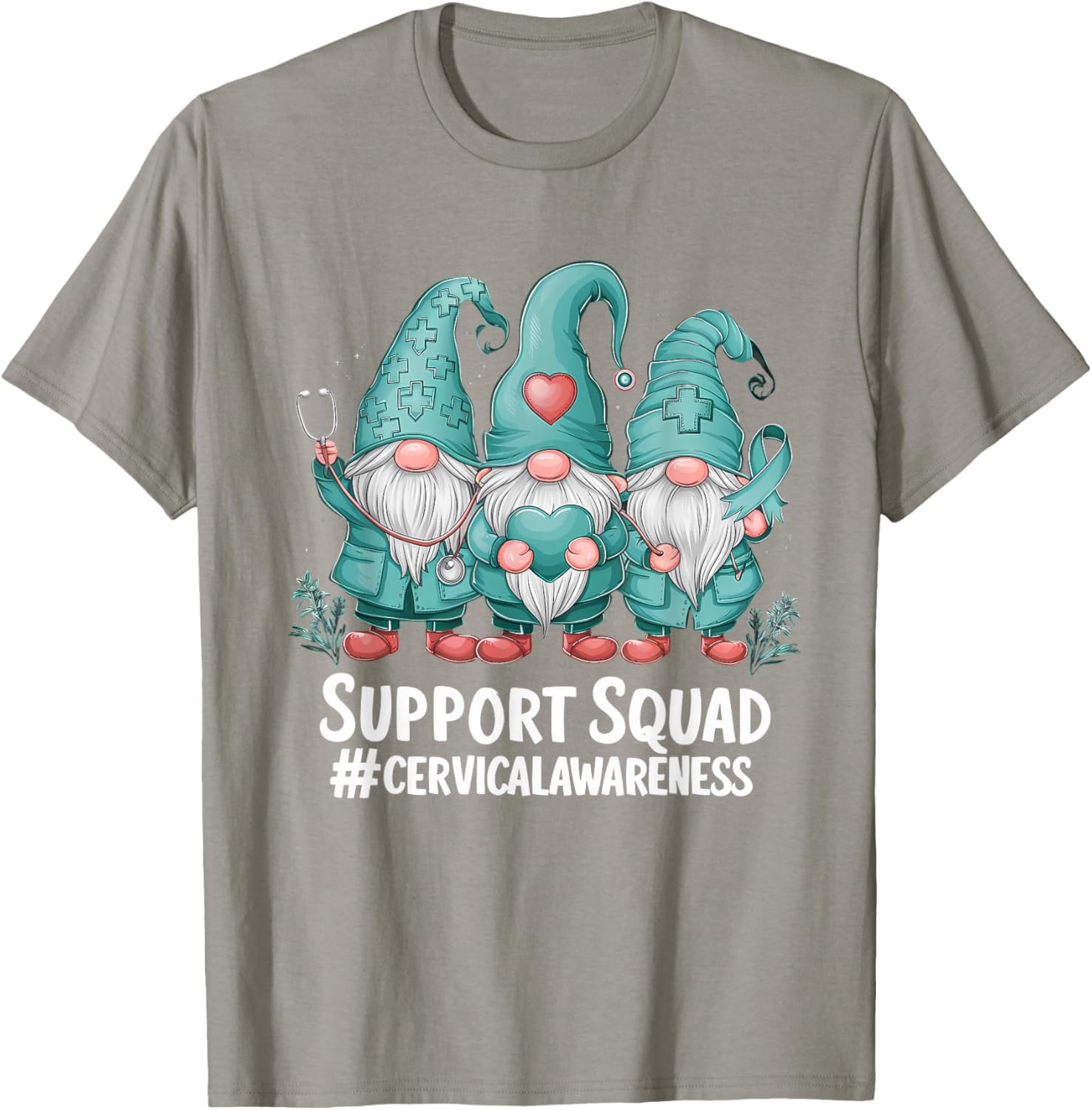 Cervical Cancer Awareness Teal Ribbon Gnome T-Shirt for Supporters - 5