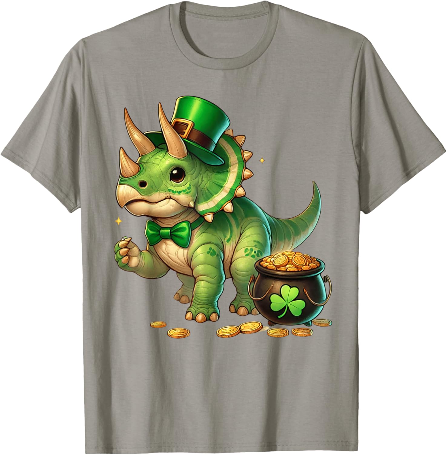 Cute Triceratops Leprechaun St Patrick's Day Kids T-Shirt with Shamrock - 8