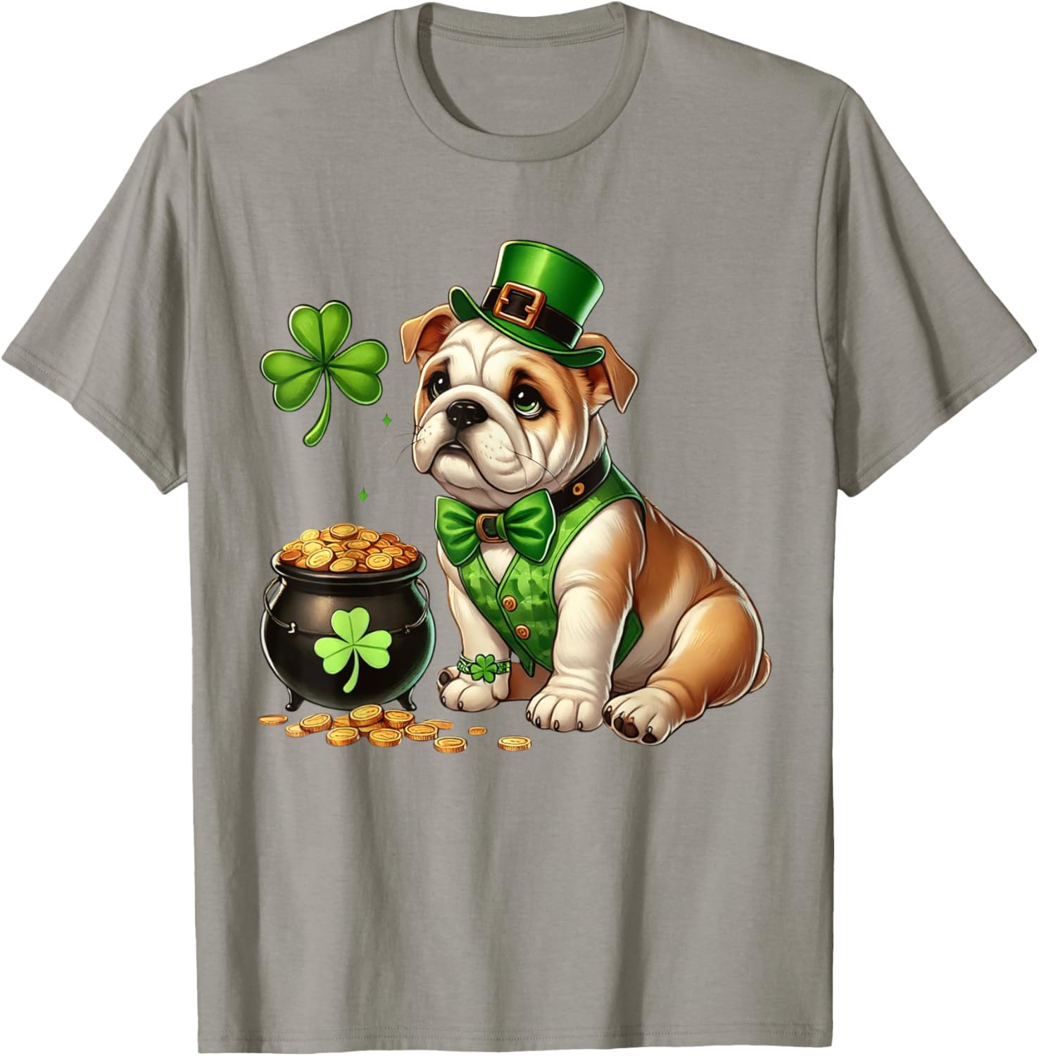 Cute Bulldog Leprechaun St Patricks Day Shamrock Kids T-Shirt - 4
