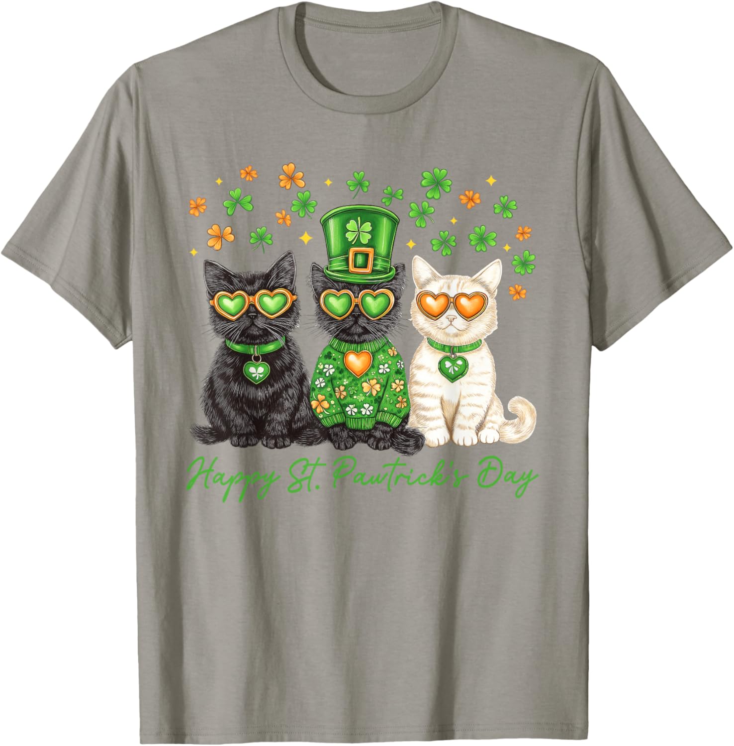 Cute Cat St Pawtrick's Day Shamrock T-Shirt for Cat Lovers - 5