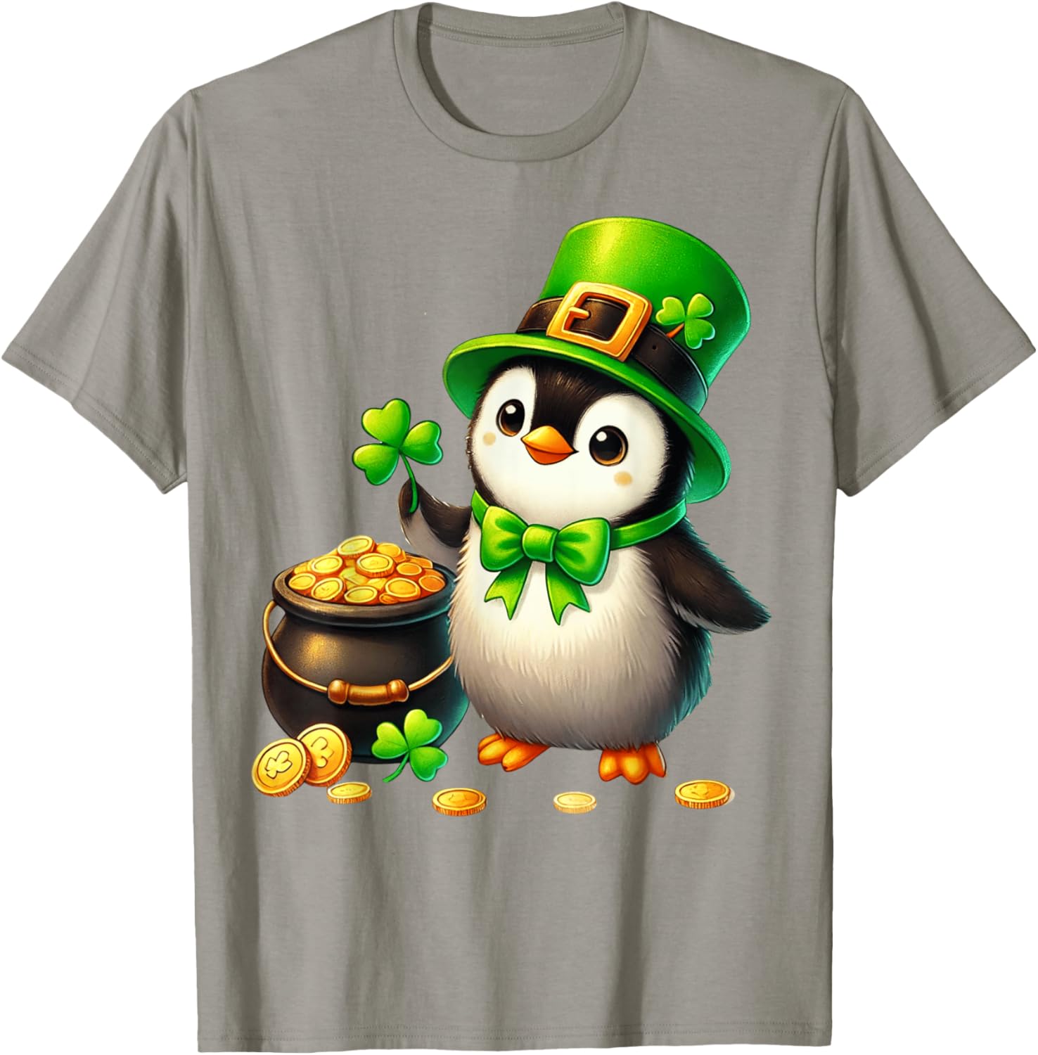 Cute Penguin Leprechaun St Patricks Day T-Shirt for Kids and Teens - 3