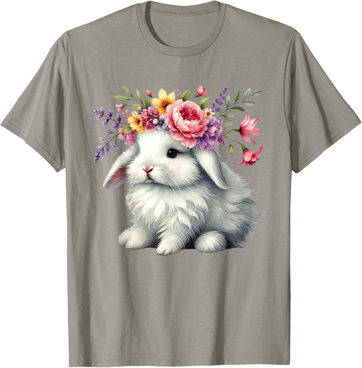 Cute Easter Bunny Floral Crown T-Shirt for Girls and Women - 3