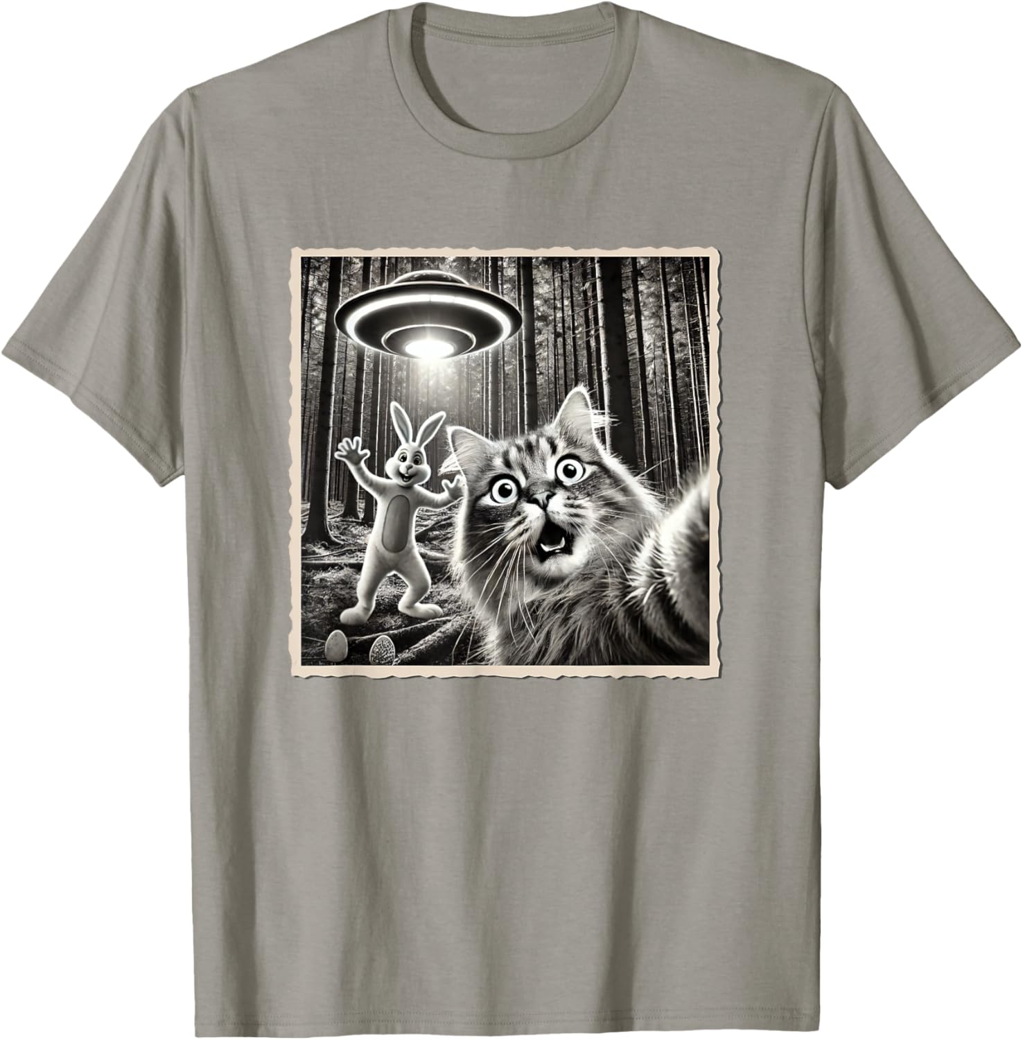 Funny Easter Bunny T-Shirt with Cat and UFO Selfie Design for Kids - 5