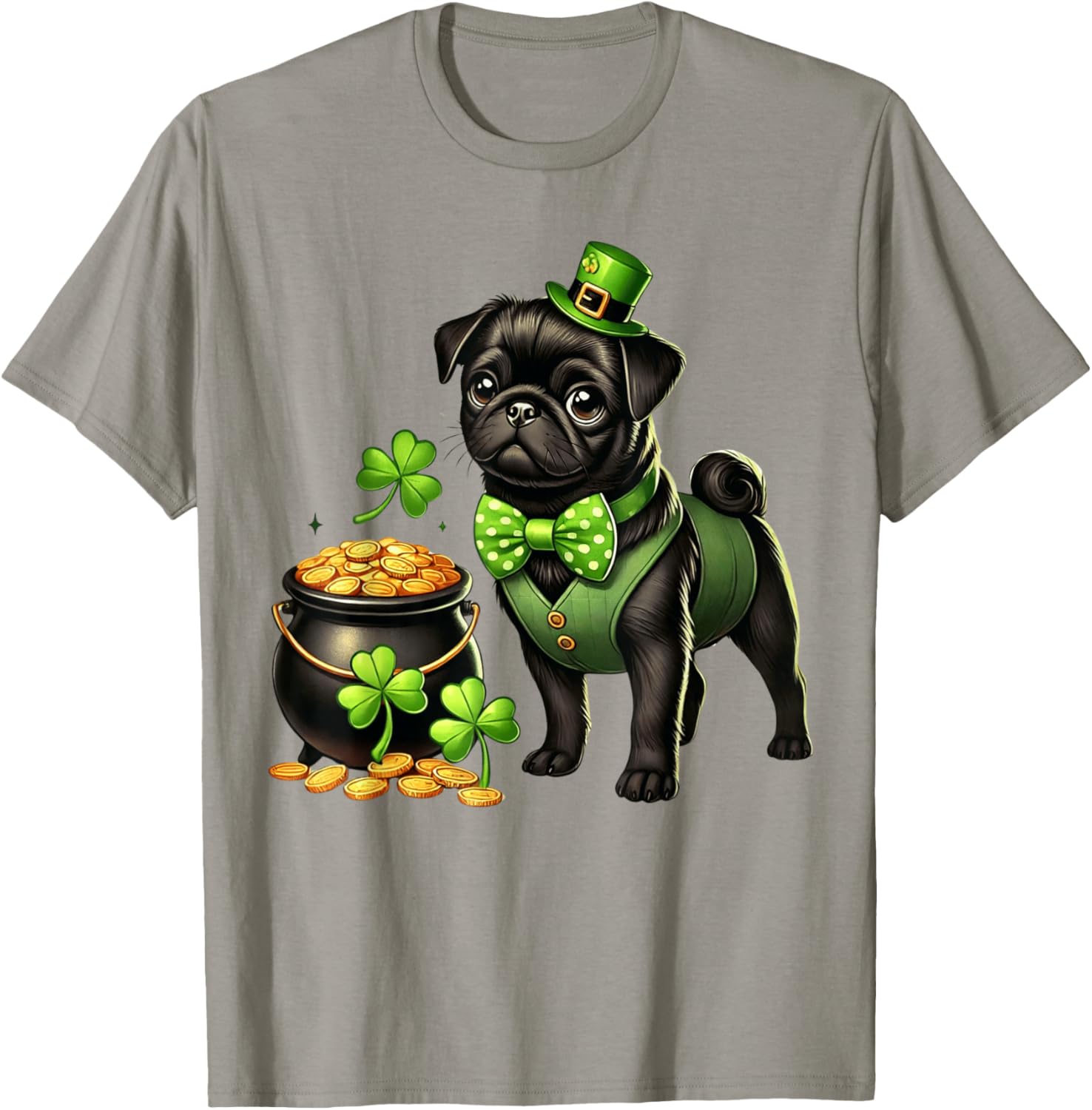 Cute Black Pug Leprechaun T-Shirt for Kids - St Patrick's Day Fun - 11