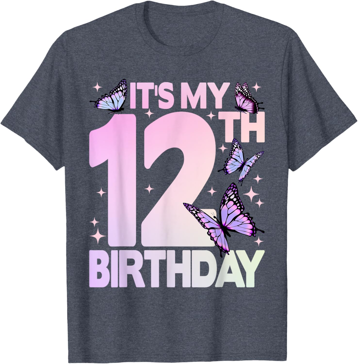 Cute Butterfly 12th Birthday T-Shirt for Girls Celebrating Turning 12 - 8
