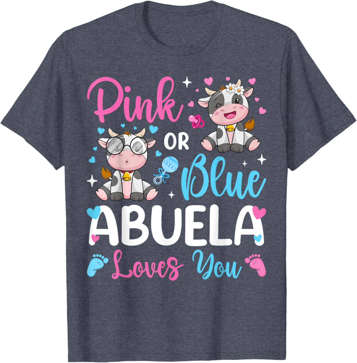 Cute Pink or Blue Abuela Loves You Cow Baby Reveal T-Shirt for Kids - 6