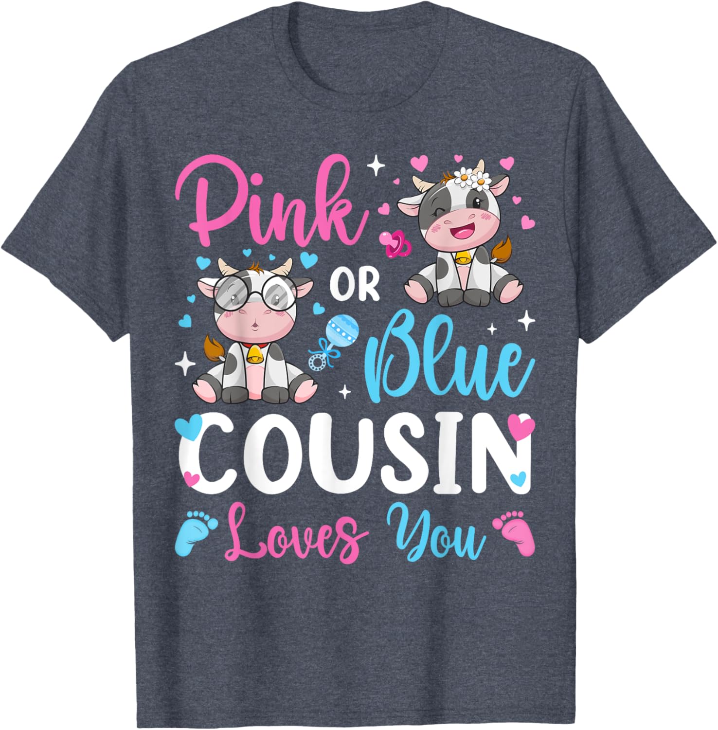 Cute Pink or Blue Cousin Loves You Cow Baby Gender Reveal T-Shirt - 6