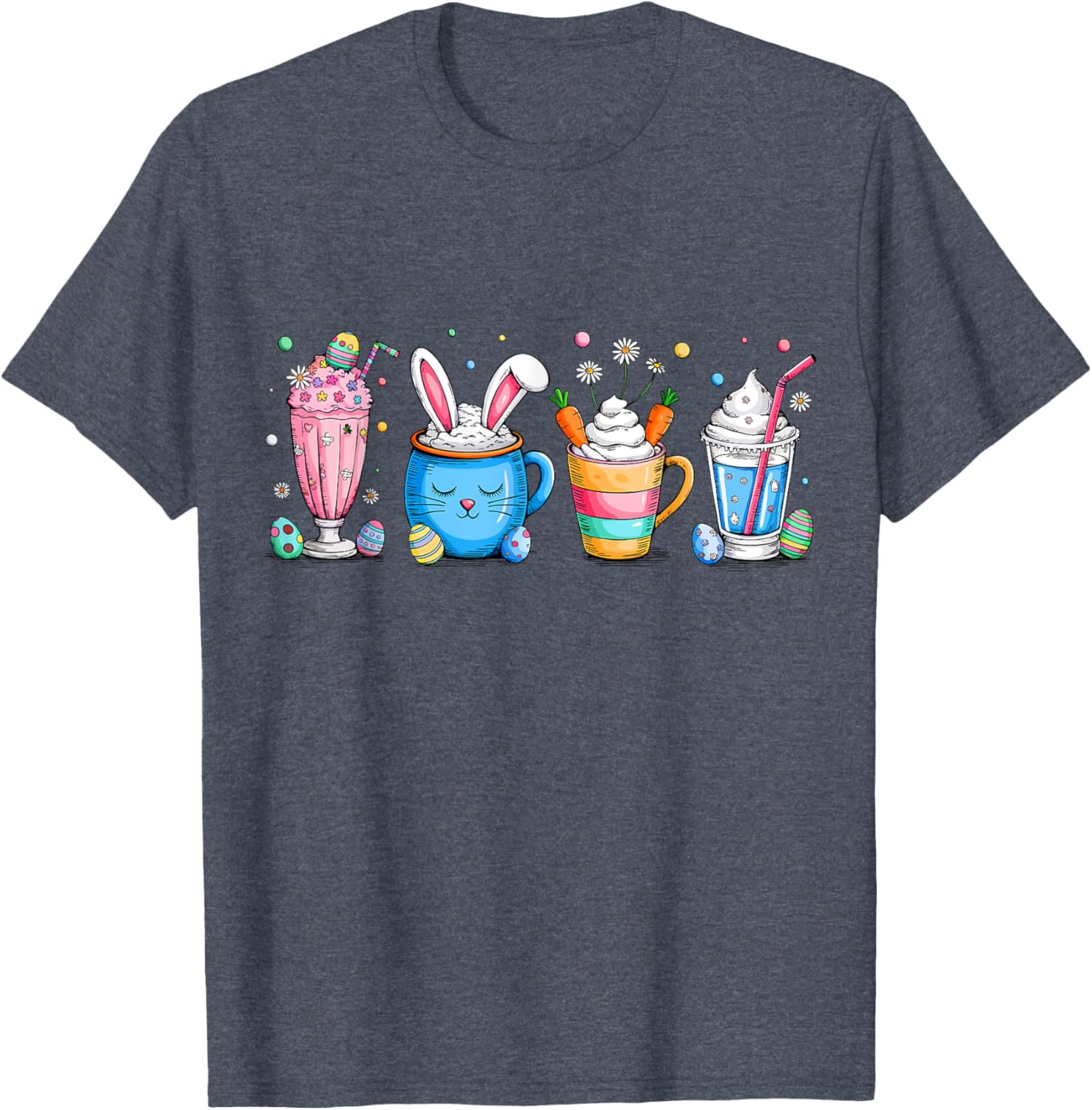 Cute Coffee Bunny T-Shirt for Women Girls with Easter Egg Design - 15