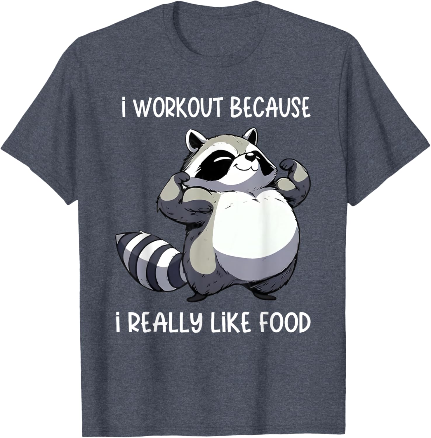 Funny Raccoon Biceps Pose T-Shirt for Food Lovers and Fitness Fans - 7