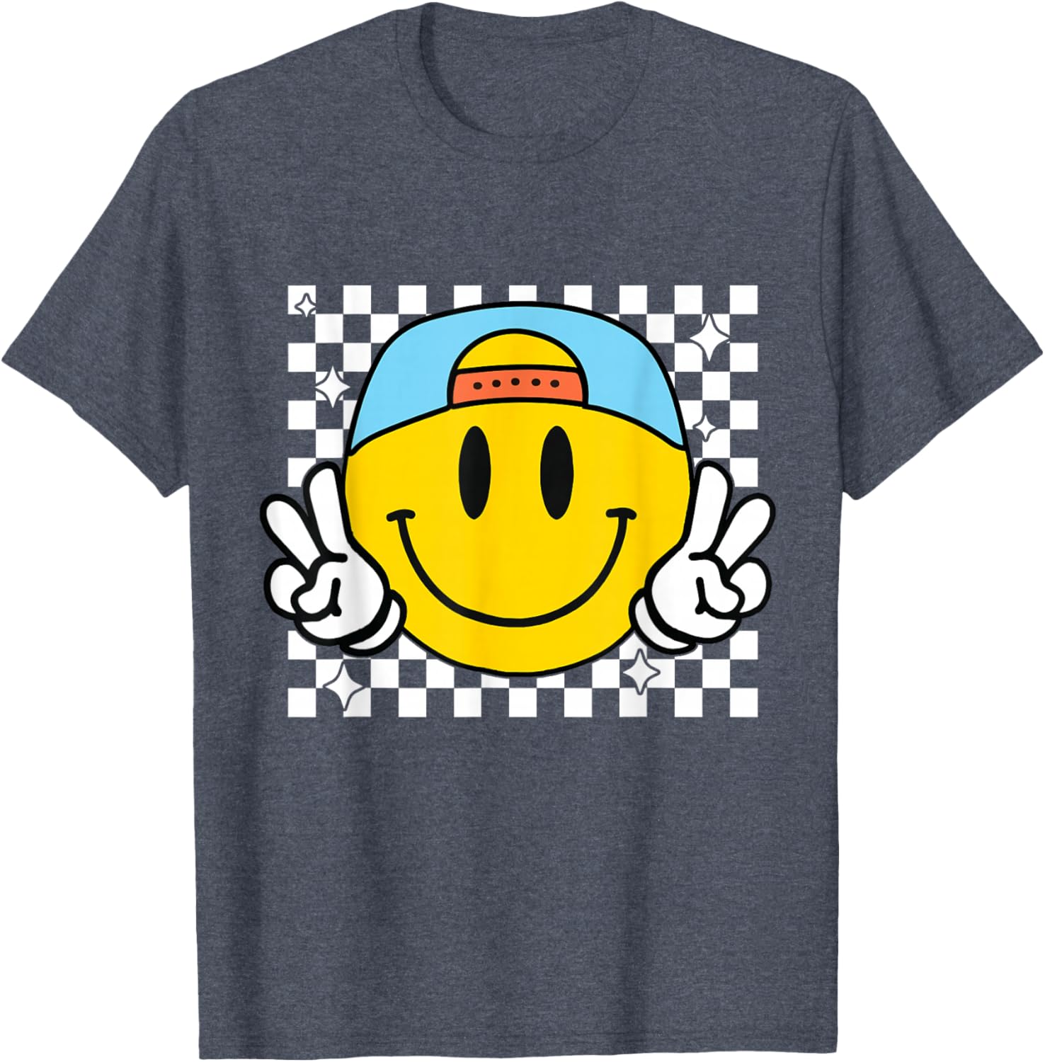 Cute Yellow Smile Face Checkered T-Shirt for Happy Vibes and Style - 5