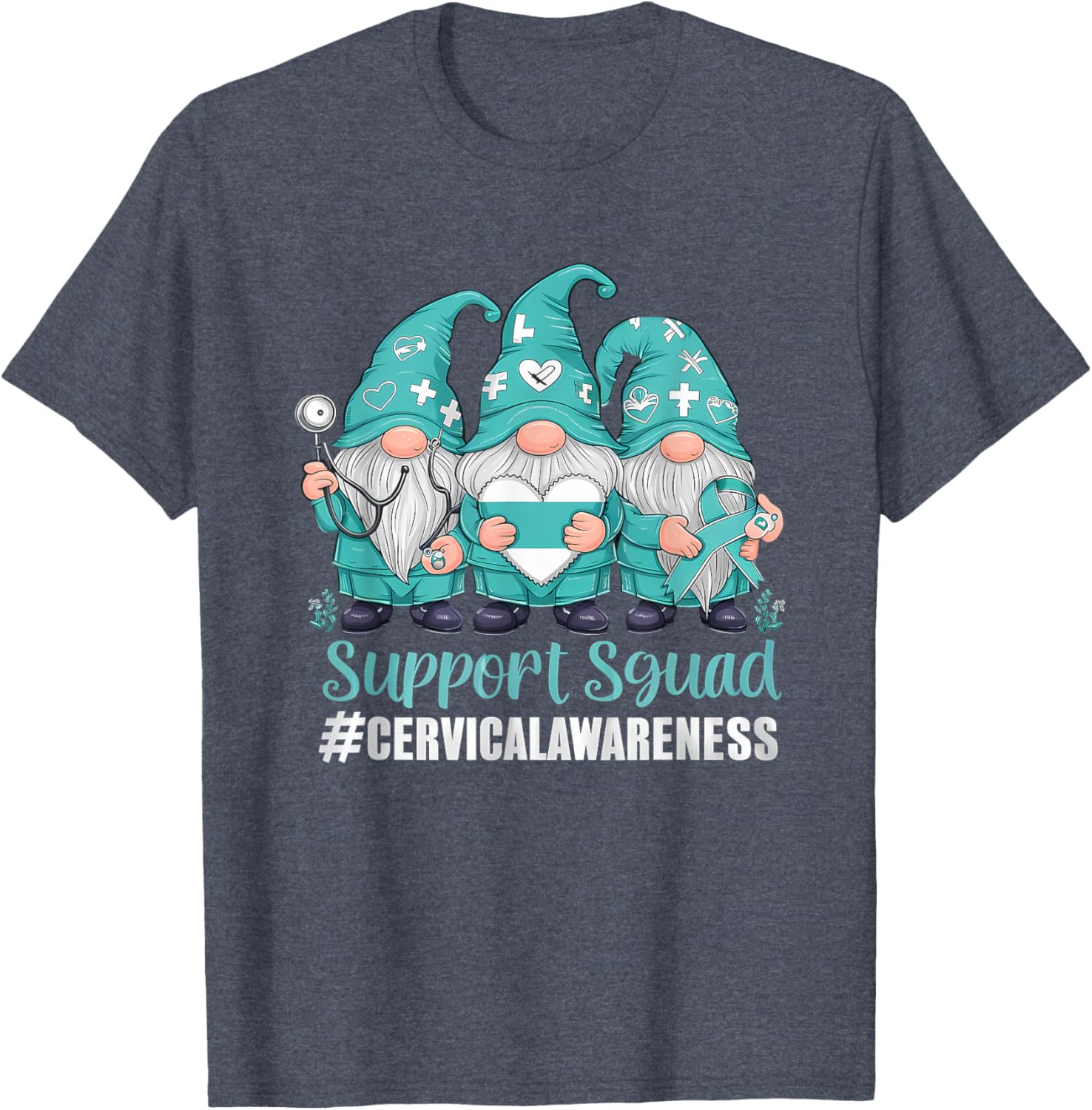 Cervical Cancer Awareness Gnome Teal Ribbon T-Shirt for Supporters - 4