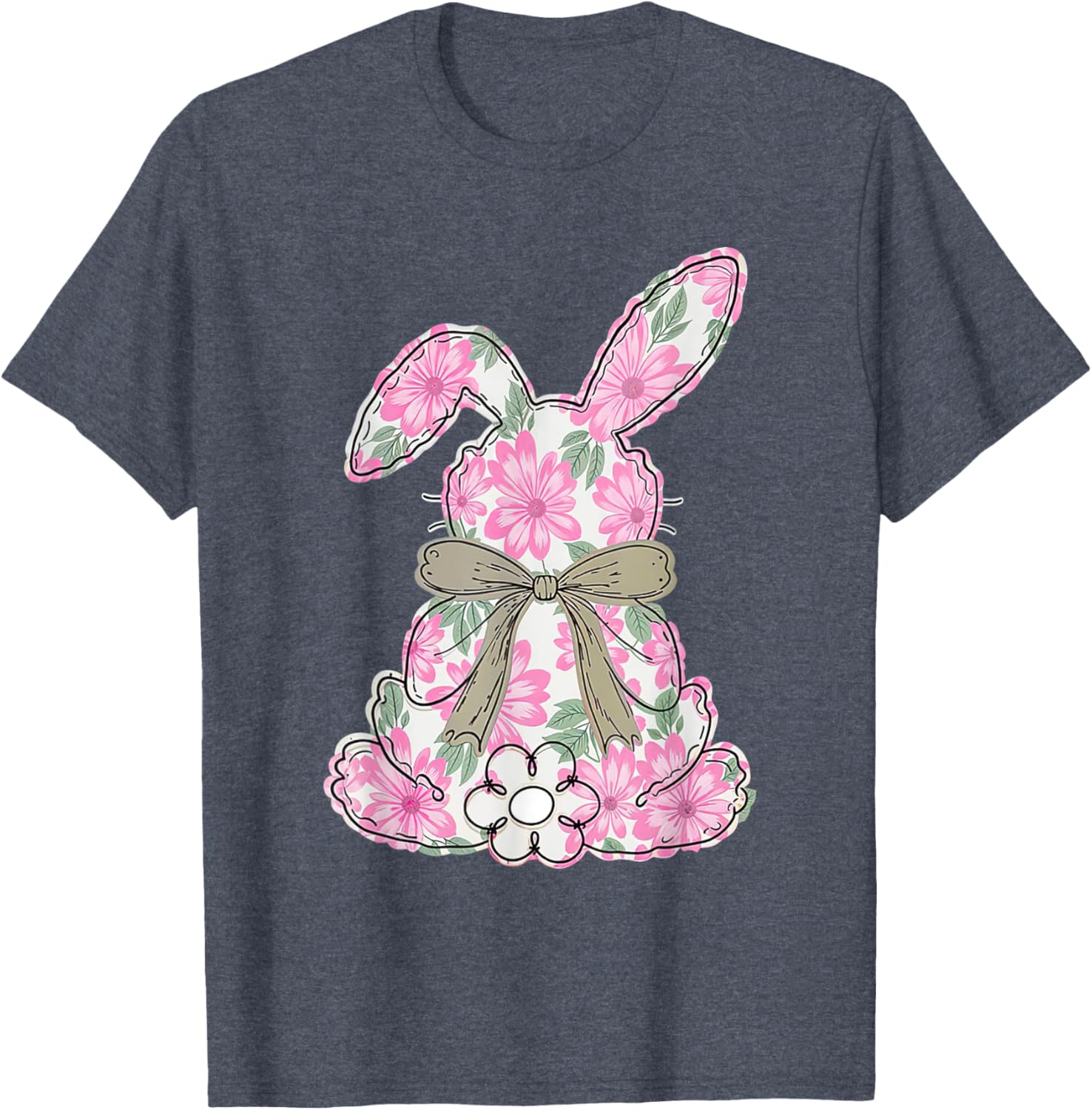 Coquette Floral Easter Bunny Kids Bow T-Shirt for Spring Celebrations - 12