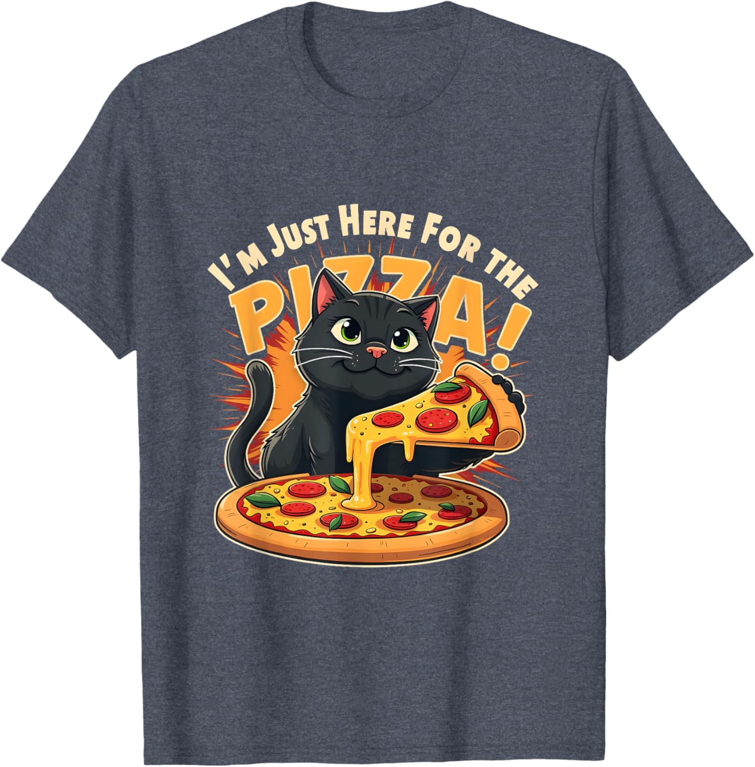 Funny I'm Just Here for the Pizza Cat T-Shirt for Foodie Lovers - 10