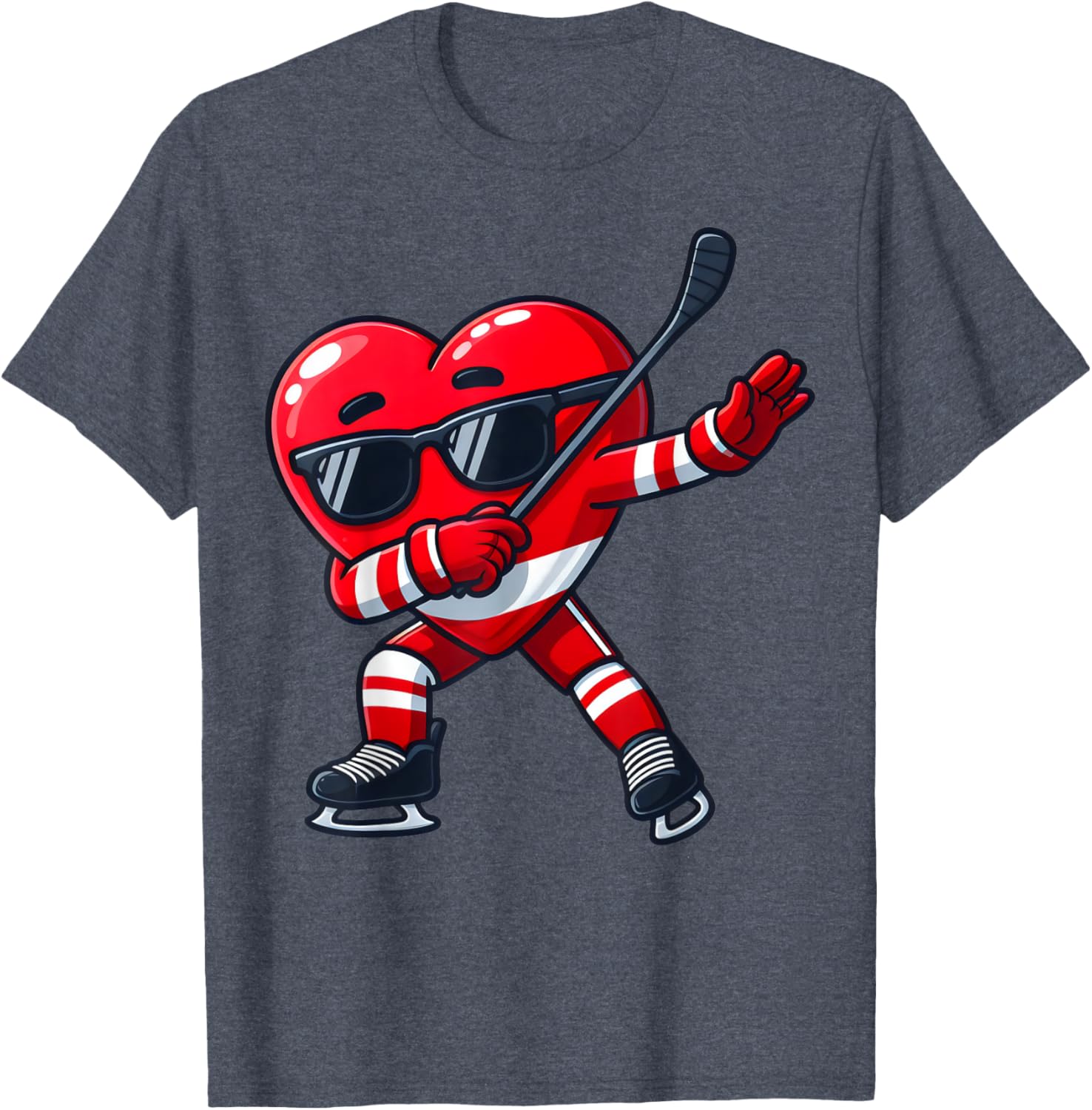 Cute Dabbing Heart Ice Hockey T-Shirt for Funny Valentine's Day Fun - 10