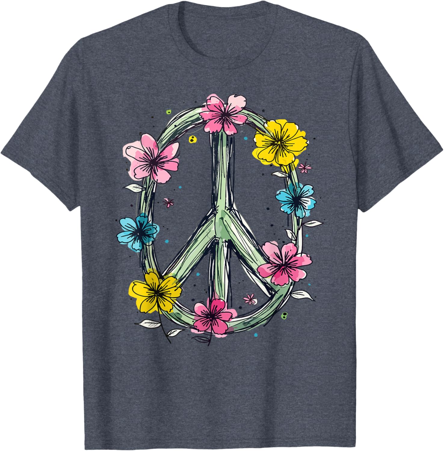 Flower Power Peace Sign T-Shirt for Women Love Hippie Style - 2