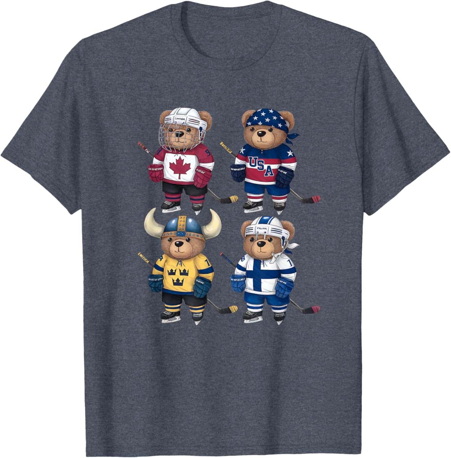 Four Nations Battle Teddy Bear Hockey Player T-Shirt for Fans - 11