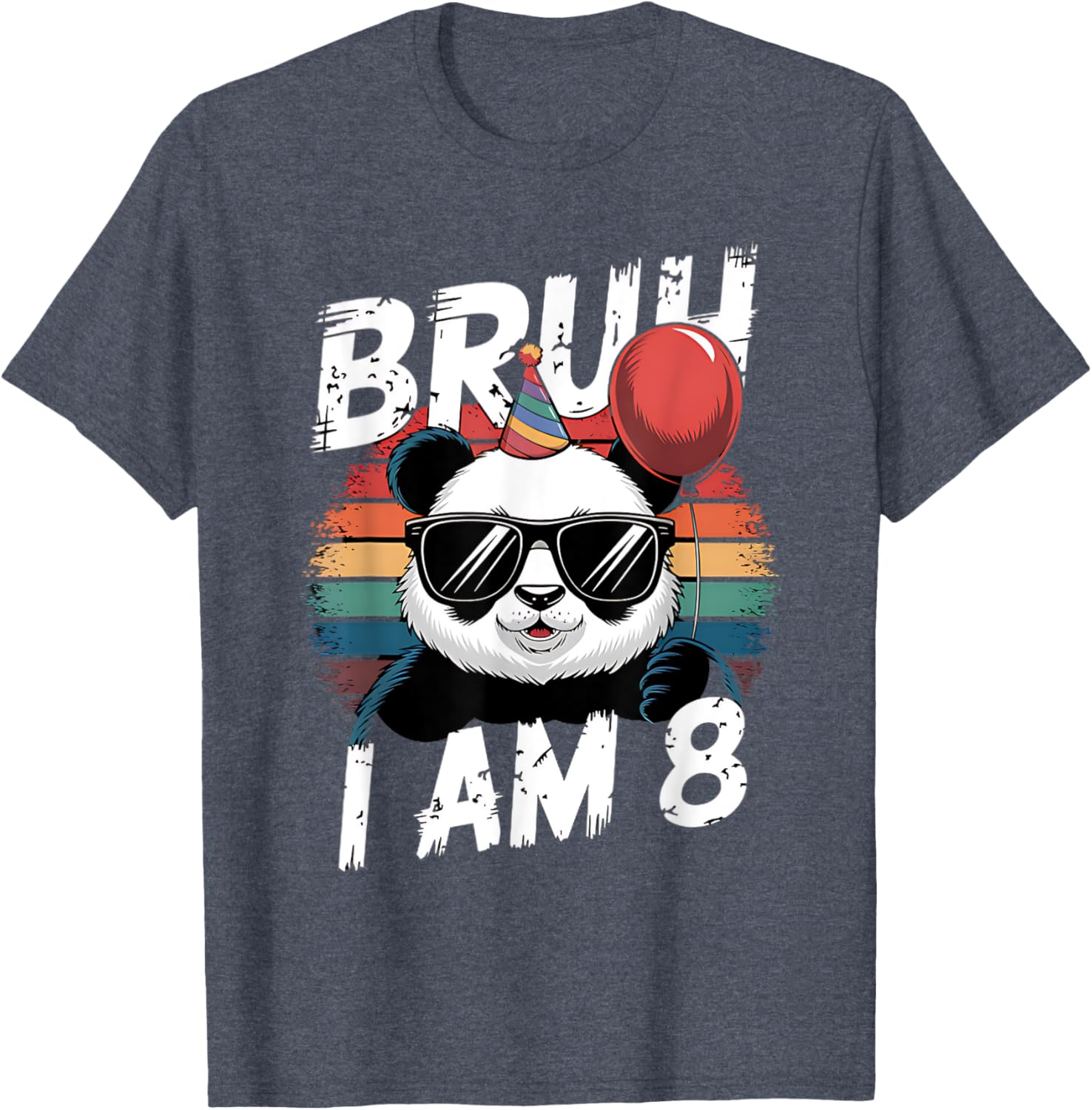 Bruh I Am 8 Panda Retro Sunset T-Shirt for Kids 8th Birthday Fun - 13