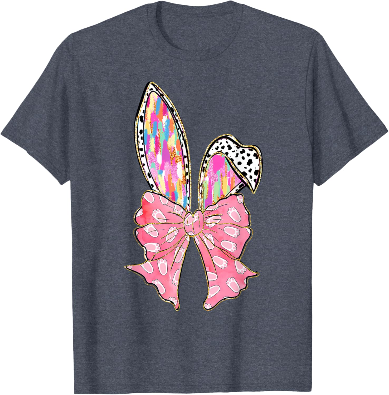 Cute Brushstroke Easter Bunny Coquette Bow Ears T-Shirt for Girls and Teens - 22