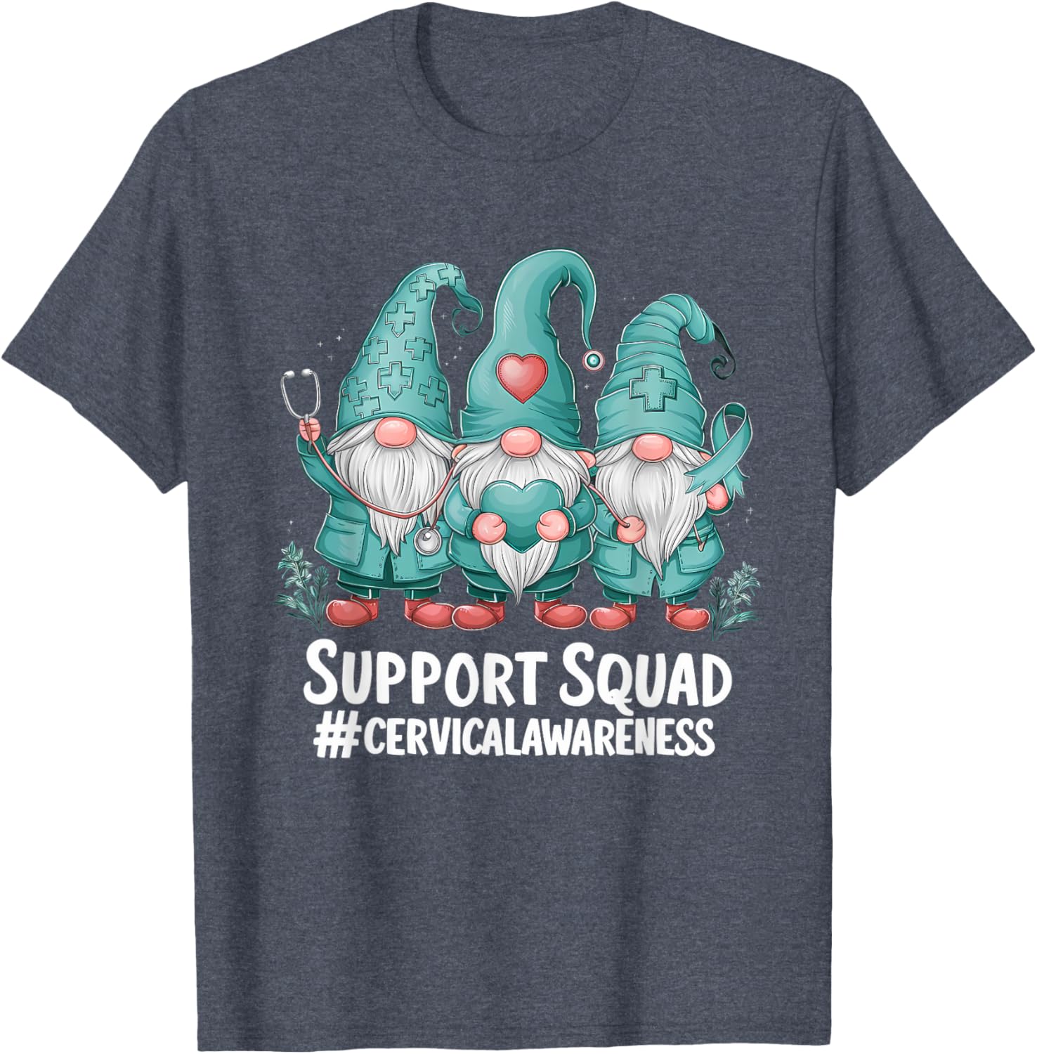 Cervical Cancer Awareness Teal Ribbon Gnome T-Shirt for Supporters - 18