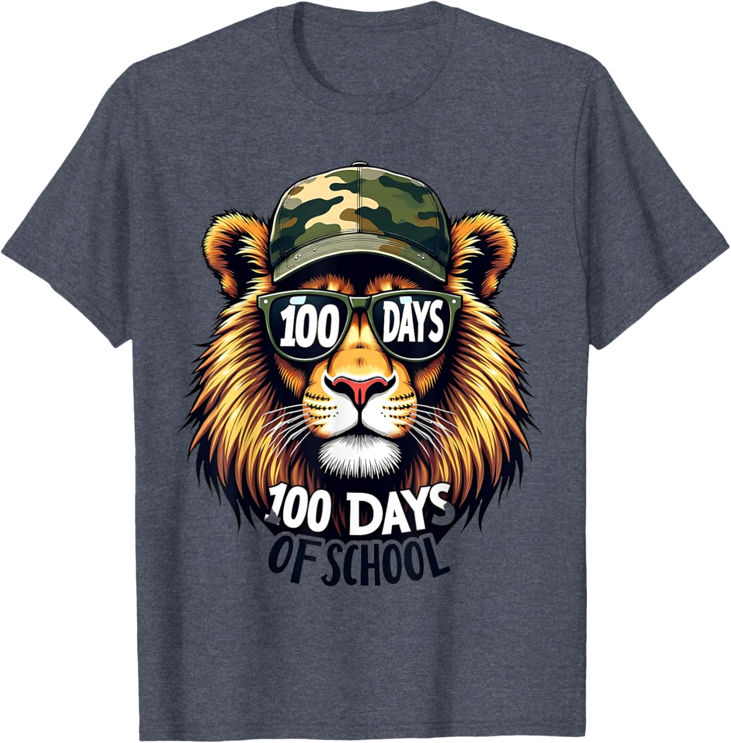 Cute 100 Days of School Lion Camo T-Shirt for Kids and Teachers - 6