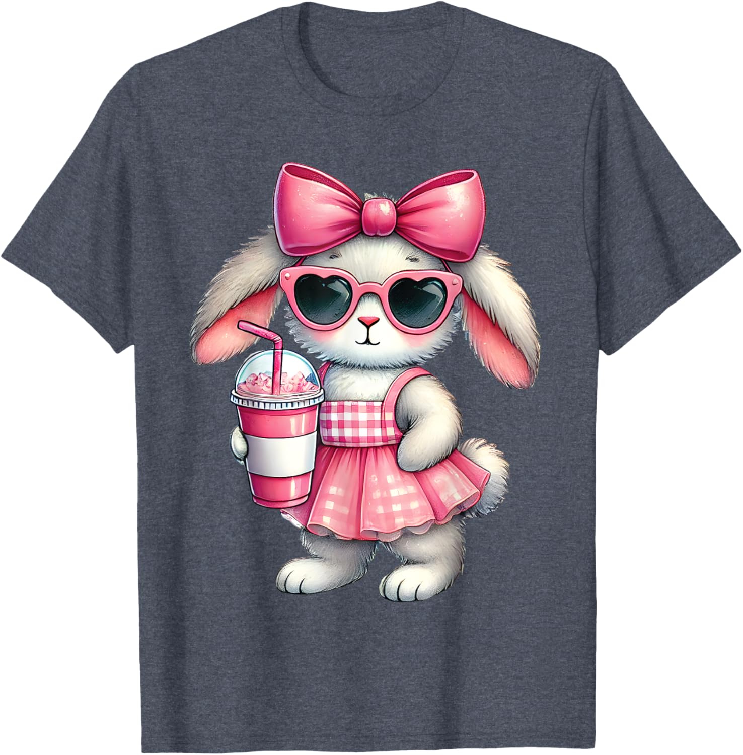 Cute Easter Bunny Drinking Iced Coffee T-Shirt for Women and Girls - 22