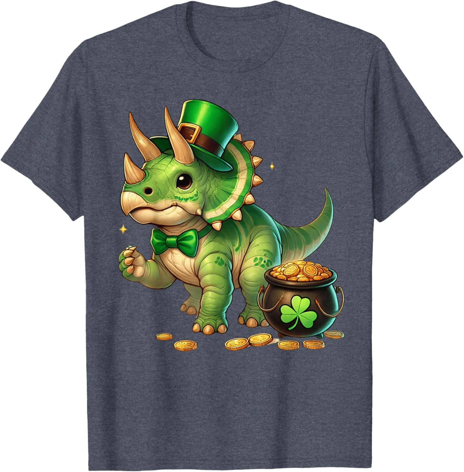 Cute Triceratops Leprechaun St Patrick's Day Kids T-Shirt with Shamrock - 14