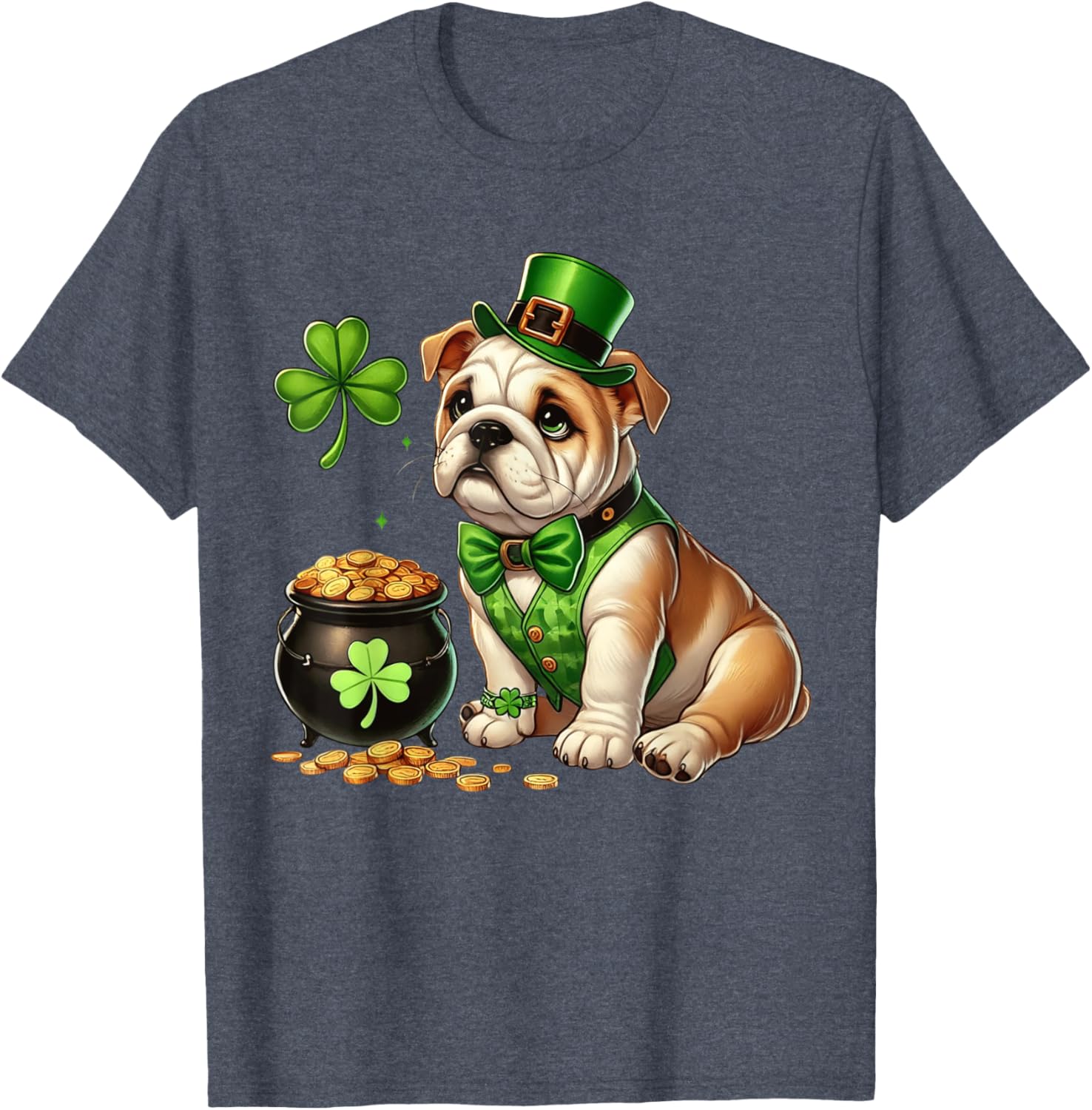Cute Bulldog Leprechaun St Patricks Day Shamrock Kids T-Shirt - 13