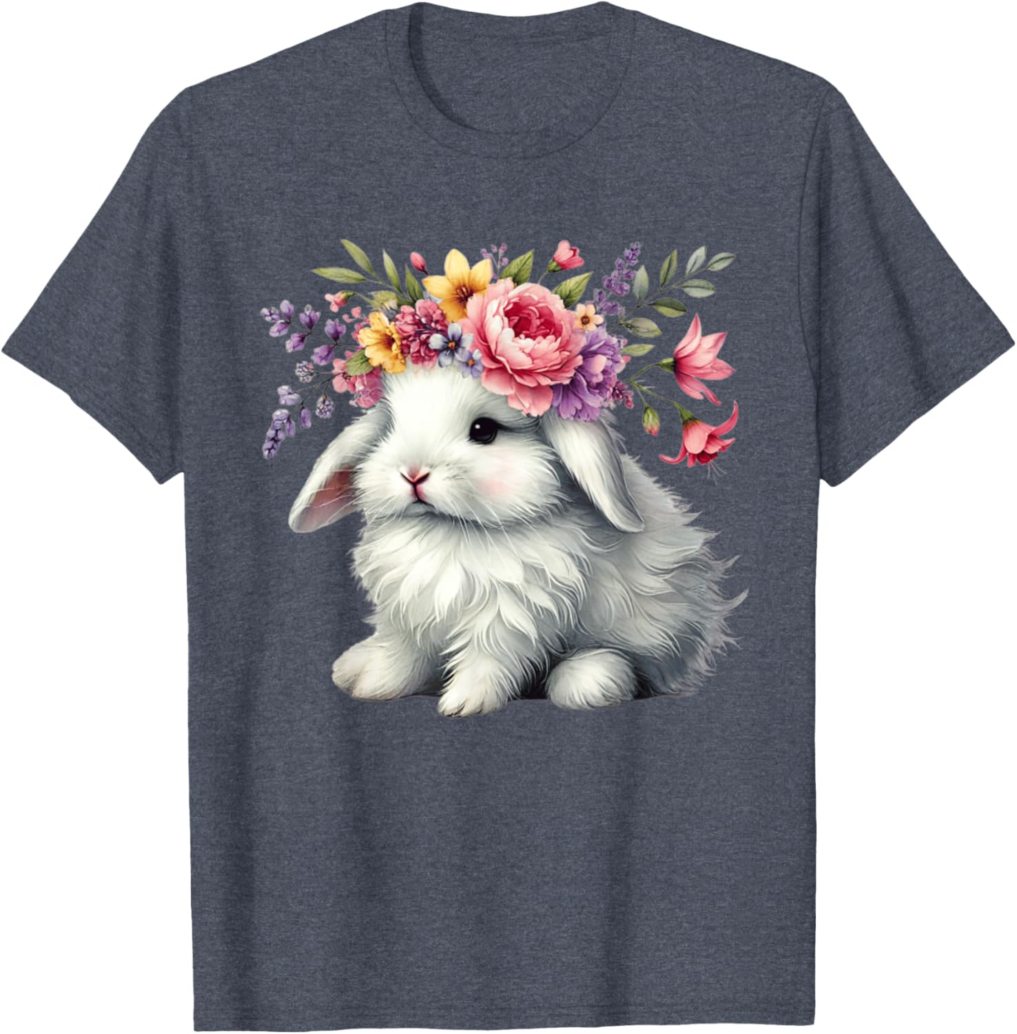 Cute Easter Bunny Floral Crown T-Shirt for Girls and Women - 17