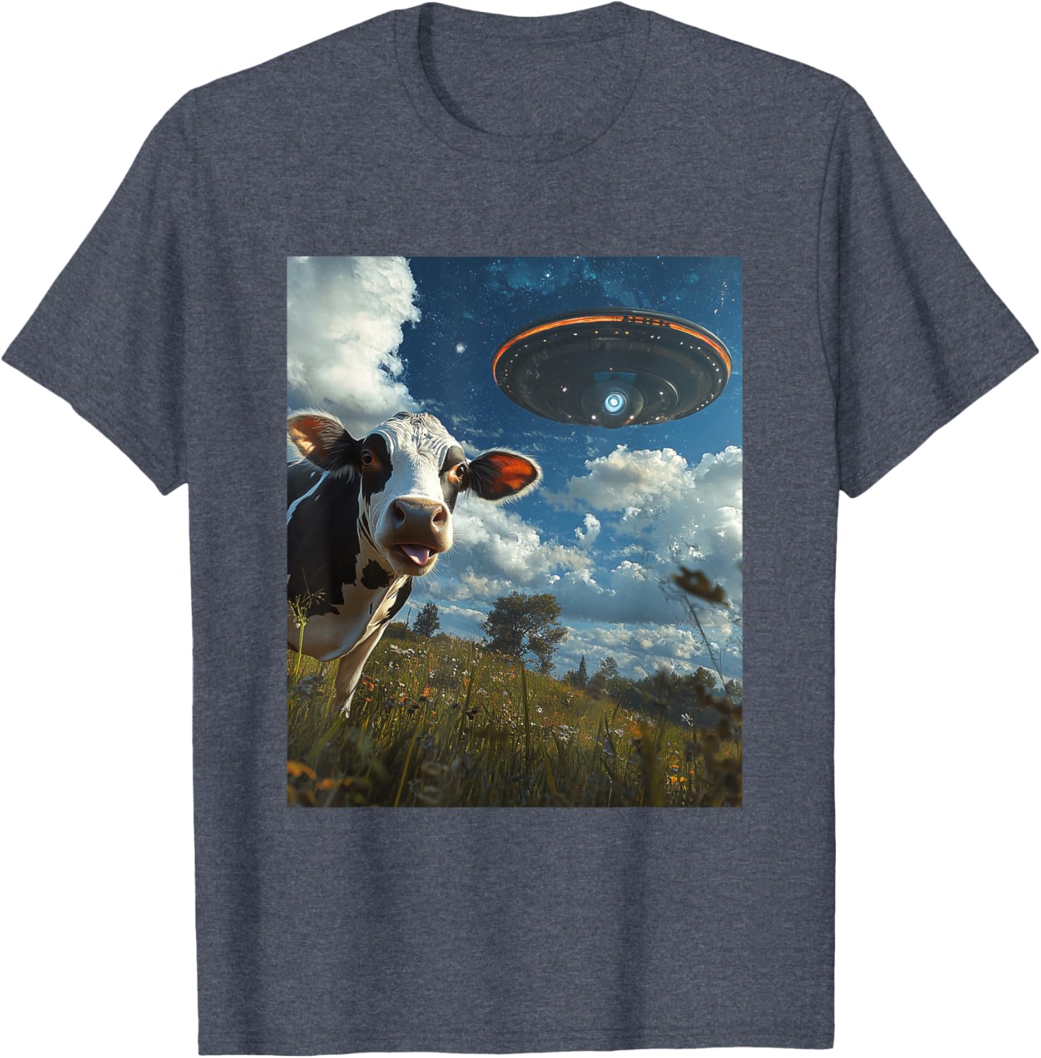 Funny Cow Selfie with Aliens UFO Graphic T-Shirt for Trendy Casual Wear - 6