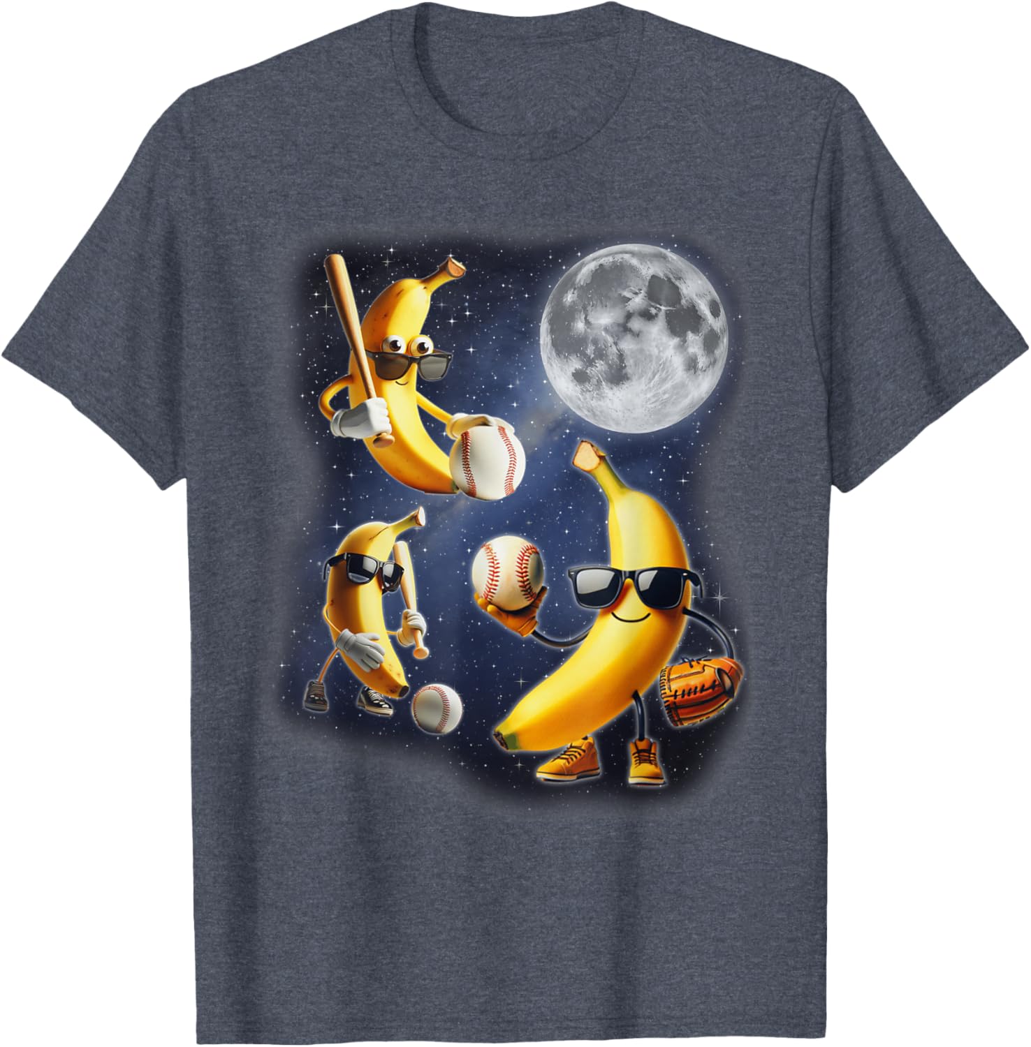 Funny Three Bananas Howling at the Moon Baseball T-Shirt for All Ages - 4