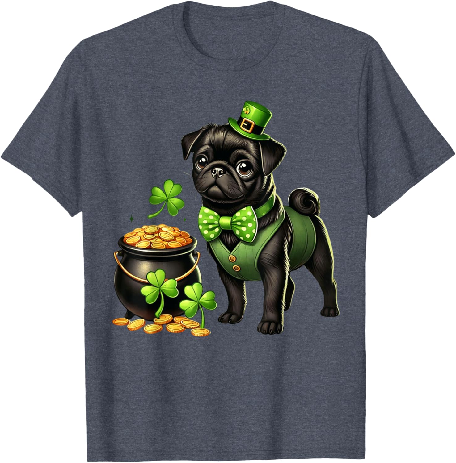 Cute Black Pug Leprechaun T-Shirt for Kids - St Patrick's Day Fun - 7