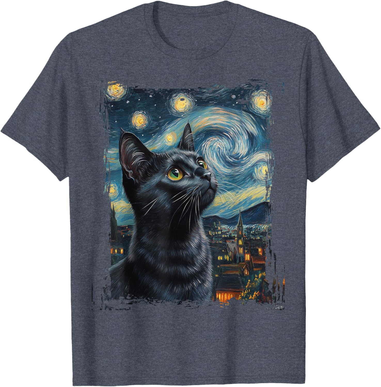 Cat Van Gogh Starry Night T-Shirt for Cat Lovers and Cat Parents - 1