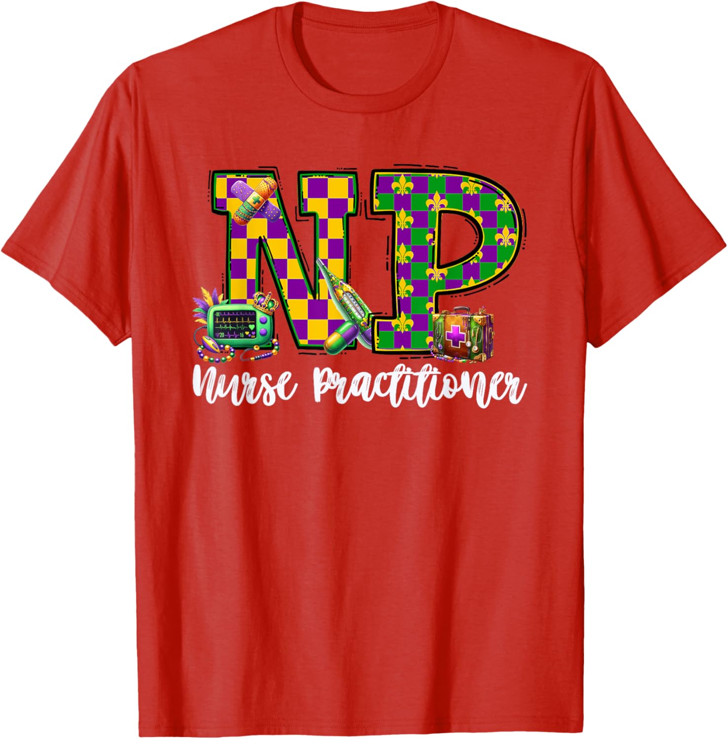 Cute Mardi Gras Nurse Practitioner T-Shirt for Women, Fun and Stylish - 21