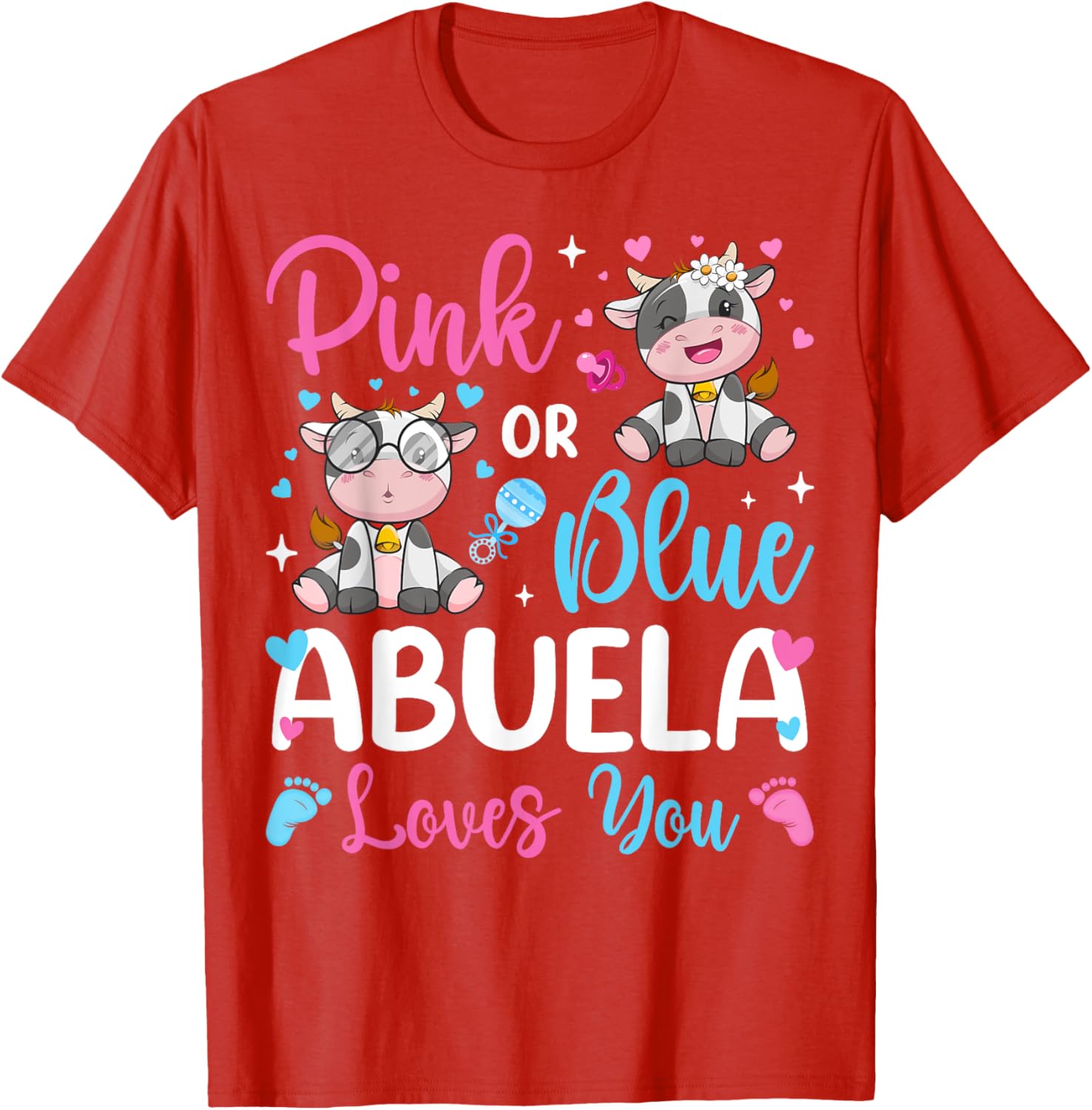 Cute Pink or Blue Abuela Loves You Cow Baby Reveal T-Shirt for Kids - 10
