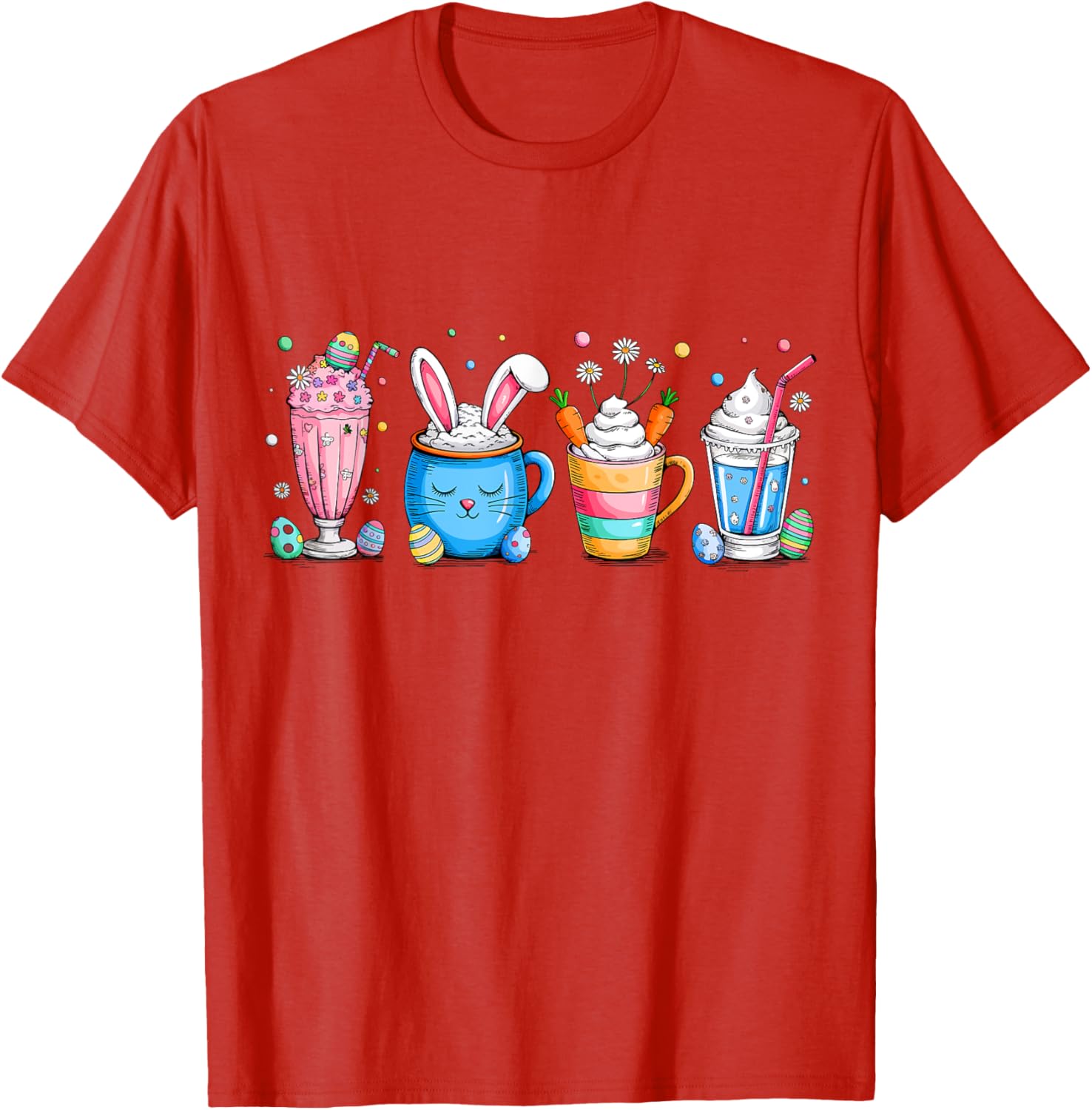 Cute Coffee Bunny T-Shirt for Women Girls with Easter Egg Design - 5